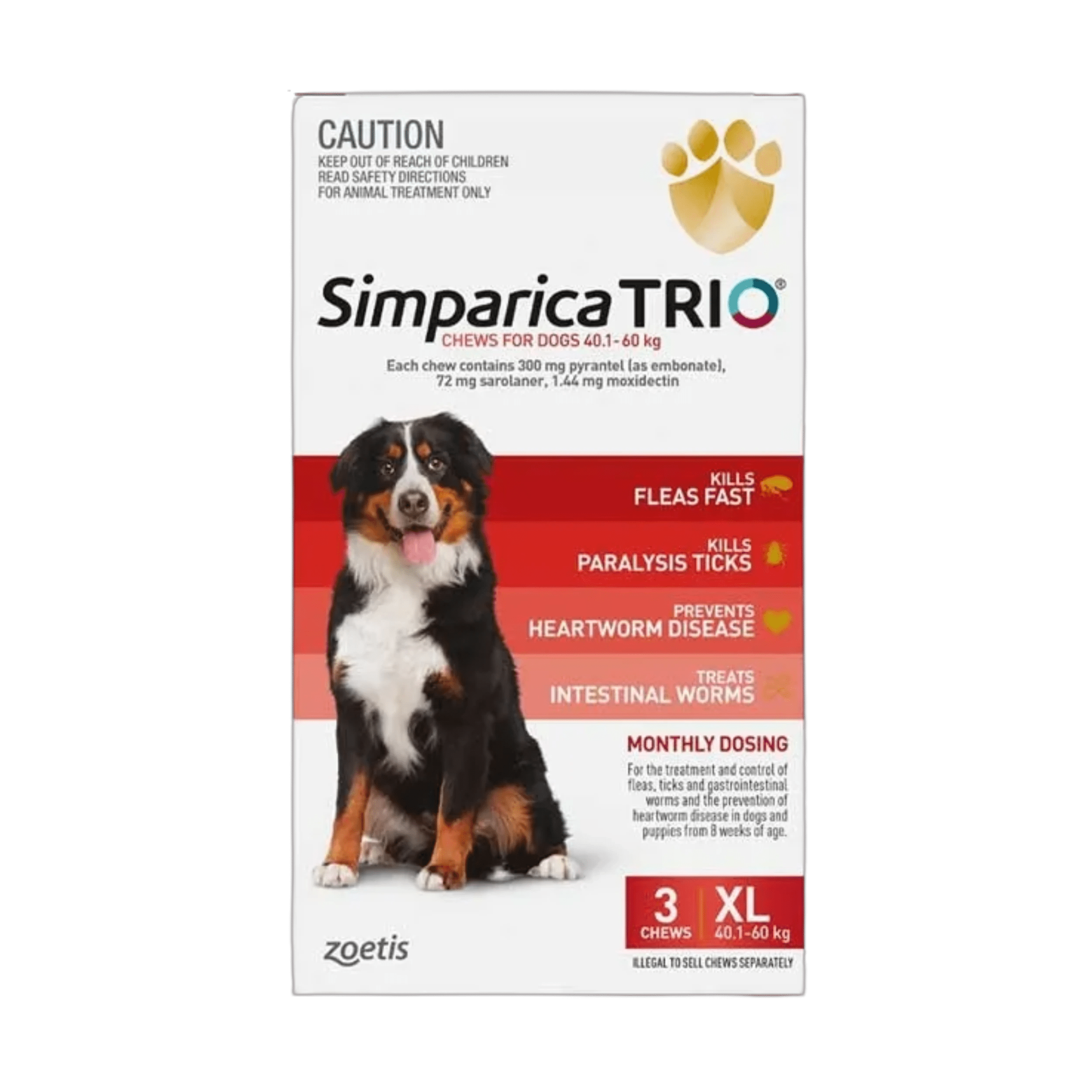 1 Simparica Trio For Dogs 40.1- 60kg Red Xlarge - 6 Pack, 1 of 1