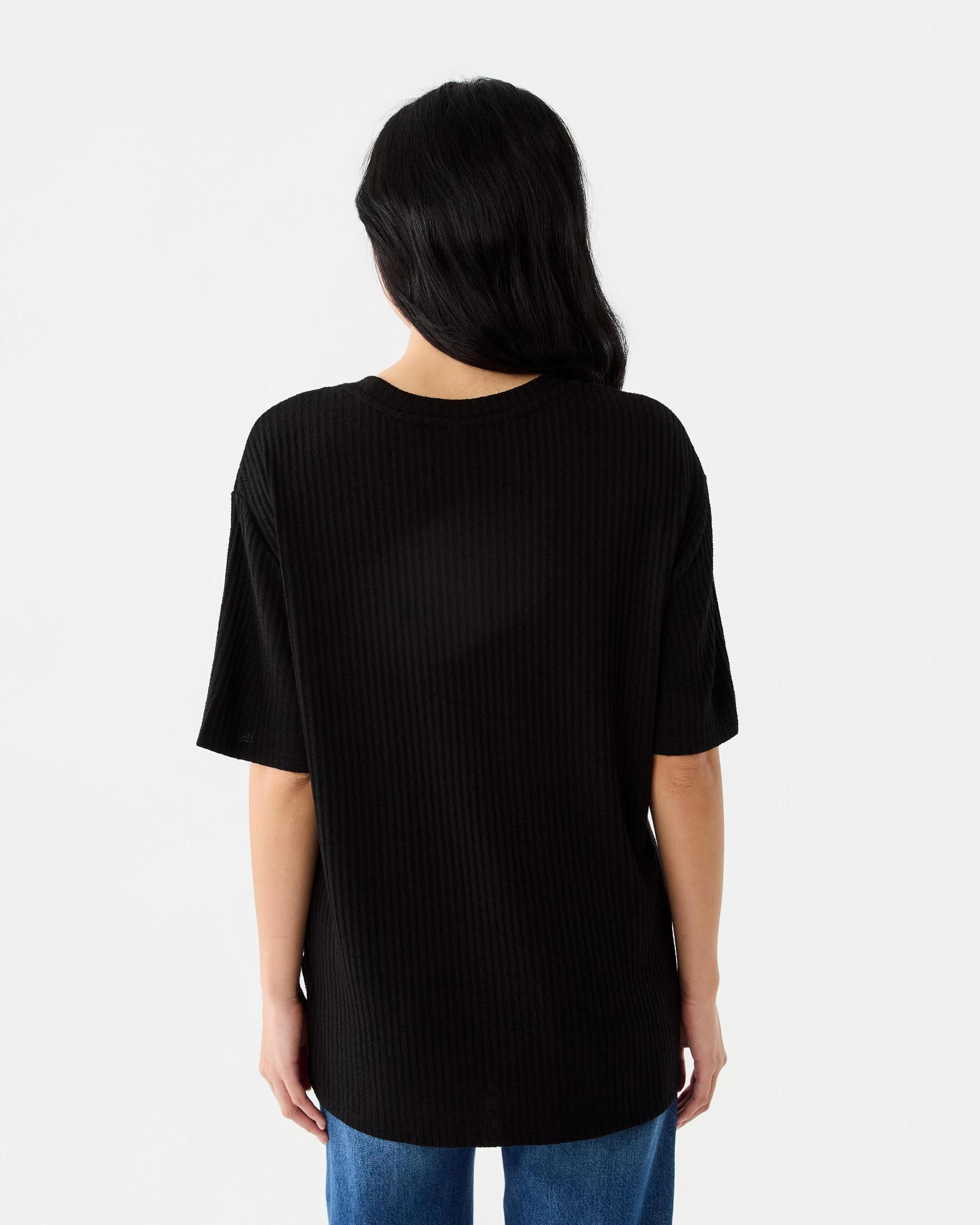 3 Longline Rib Brushed T-shirt Black, 3 of 7