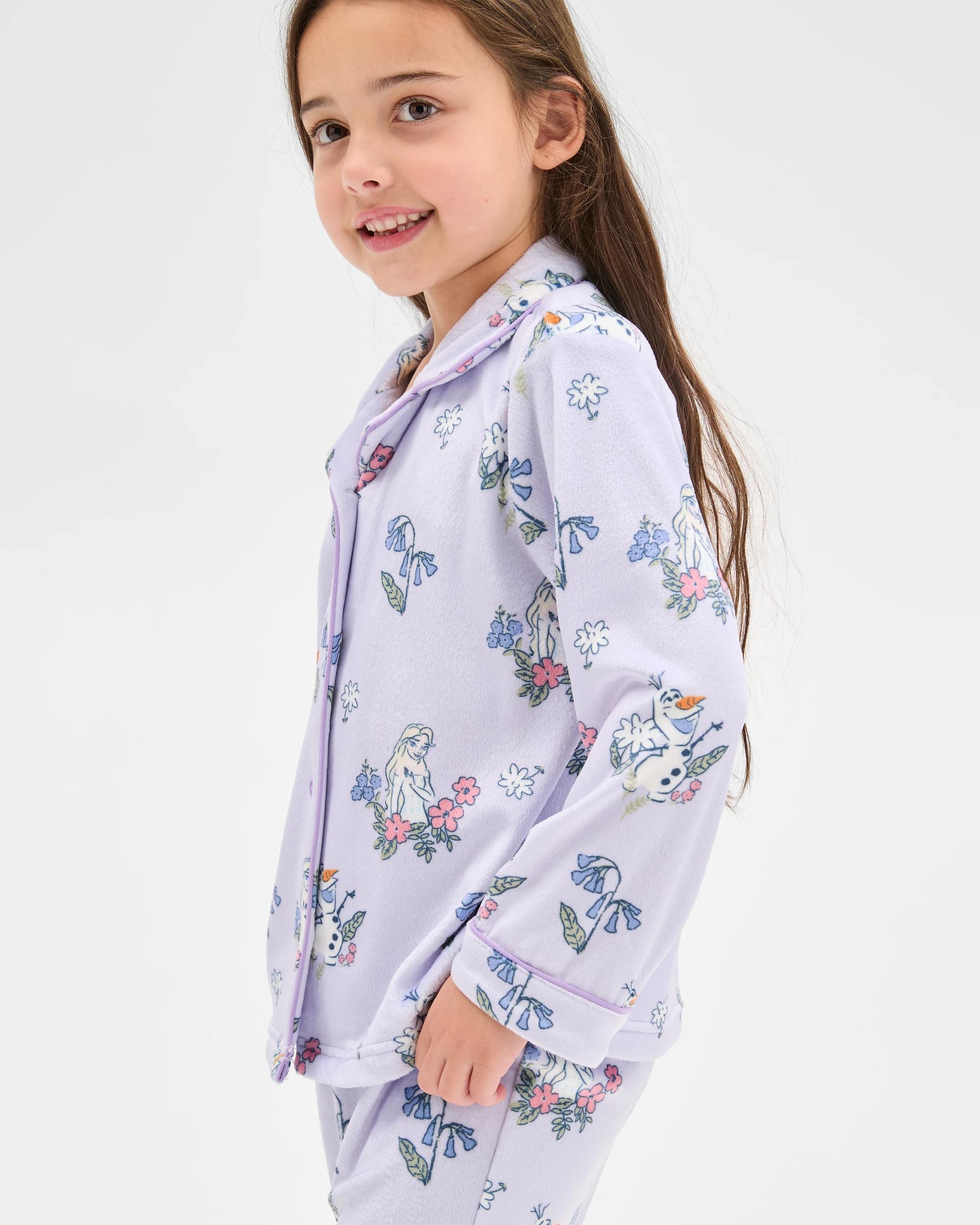 4 Disney Frozen Younger Girls Button Through Fleece Pyjama Set FROZEN, 4 of 7