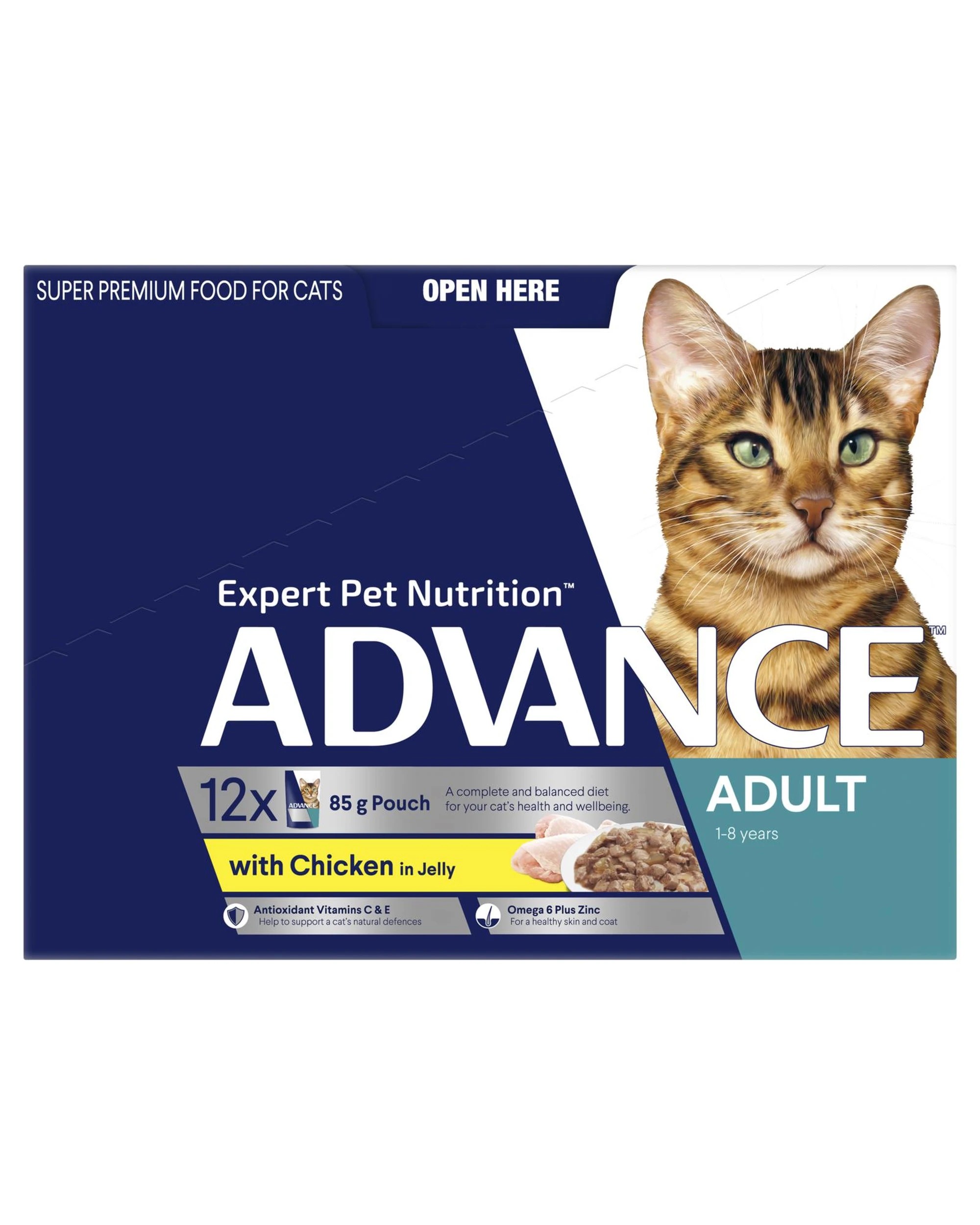 3 Advance Adult 1+ Wet Cat Food w/ Chicken in Jelly 12 x 85g, 3 of 3