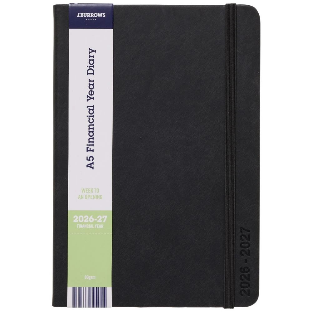 1 J.Burrows A5 Week to View PU FY26/27 Diary Black, 1 of 6