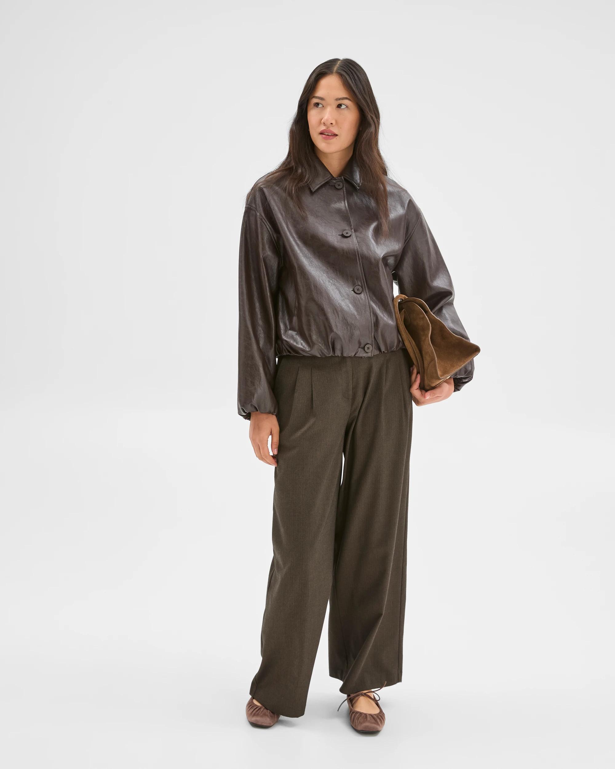 3 Preview PU Bubble Hem Bomber Jacket TRUFFLE, 3 of 10