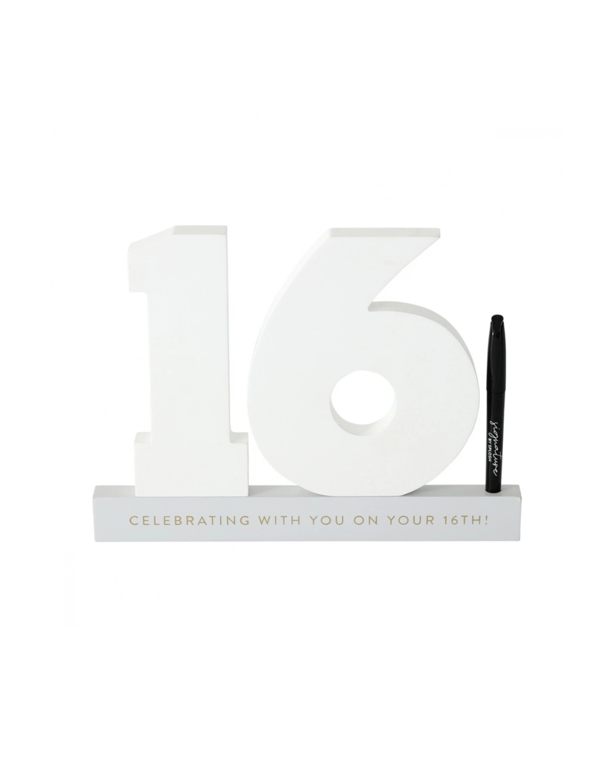 4 Splosh 16th Birthday Wooden Signature Number W/ Marker Keepsake 29x21cm White - White, 4 of 6