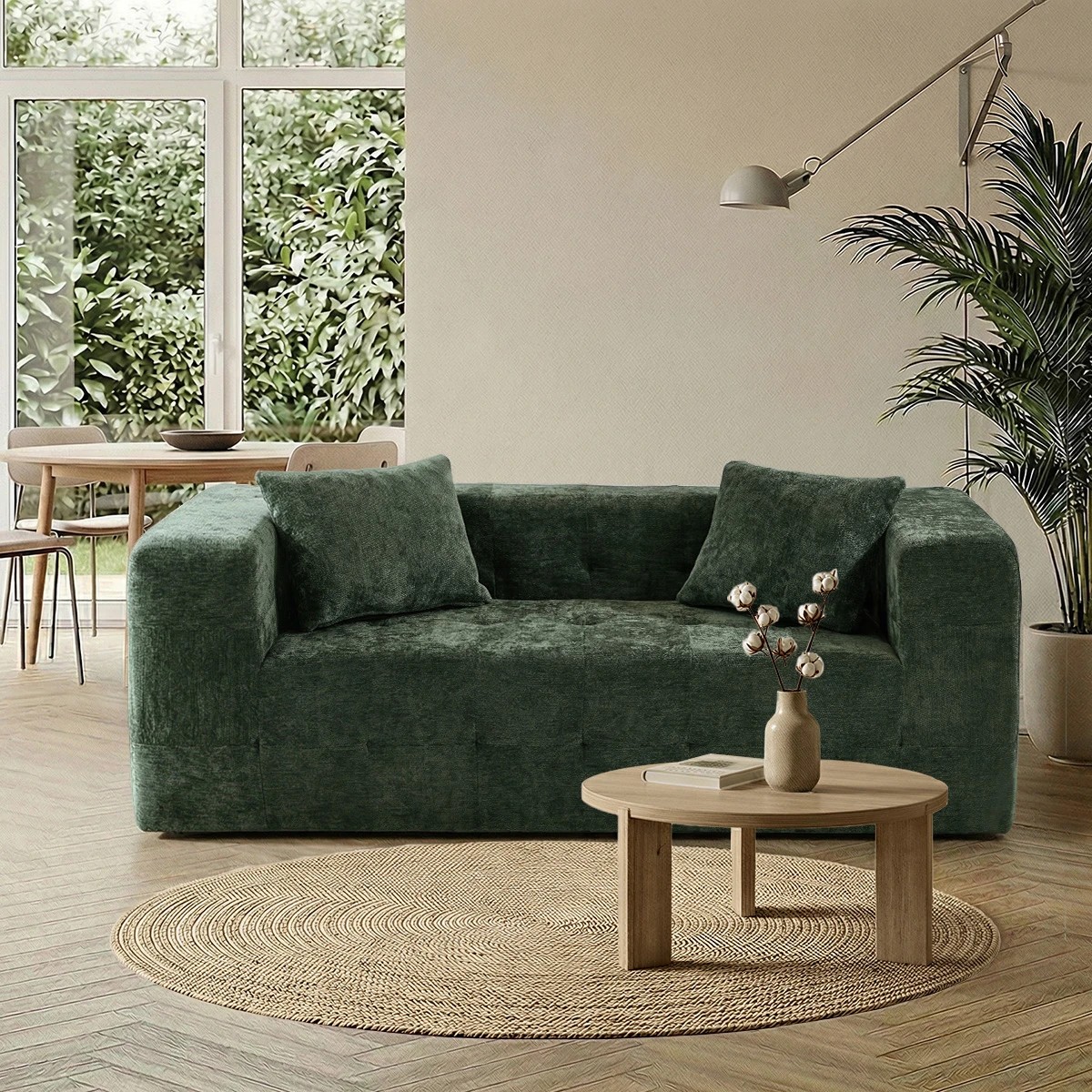5 Oikiture Compressed Sofa in a Box Button Tufting Chenille - Green, 5 of 5