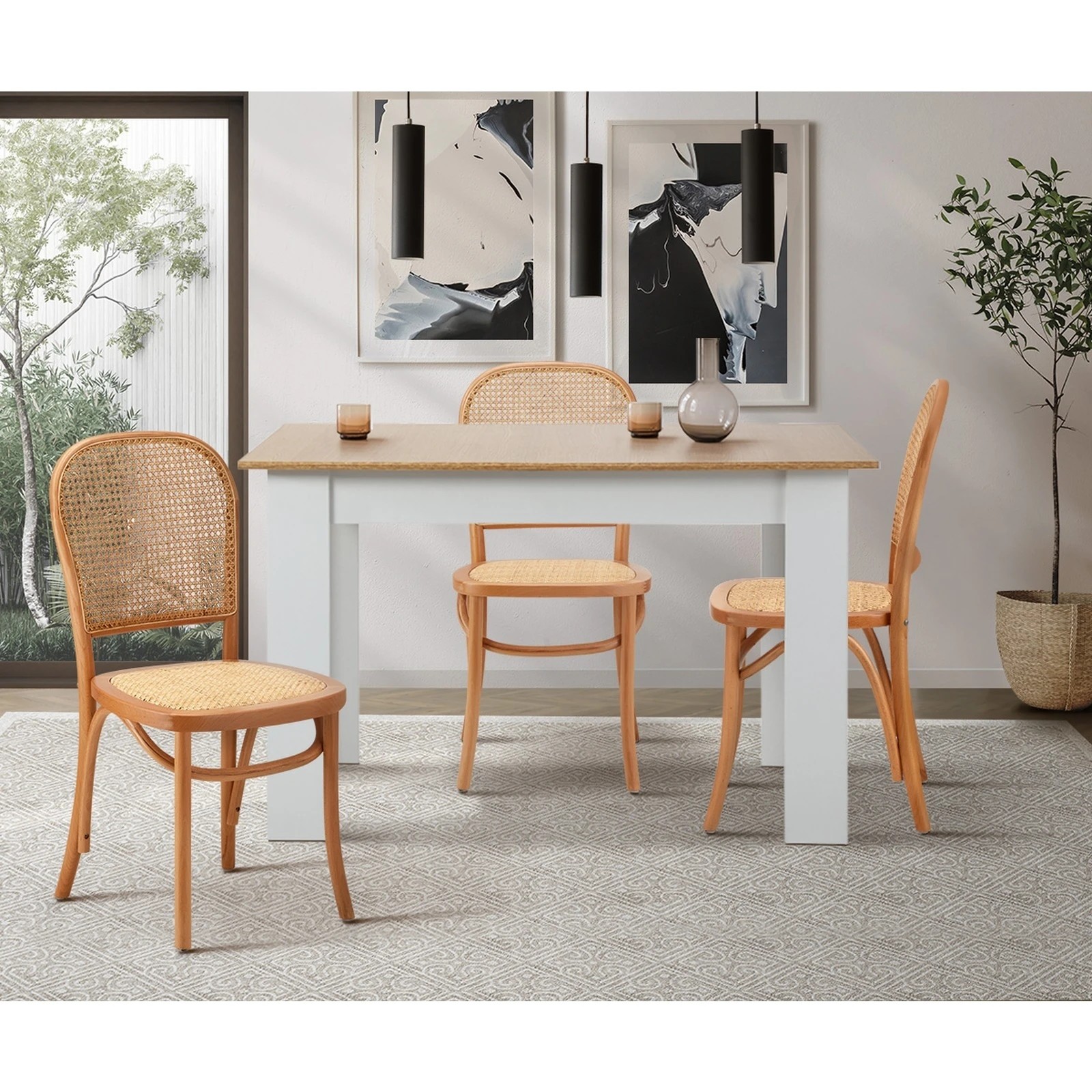 3 Oikiture 2pcs Dining Chairs Wooden Chairs Rattan Accent Chair
 - Beige, 3 of 10
