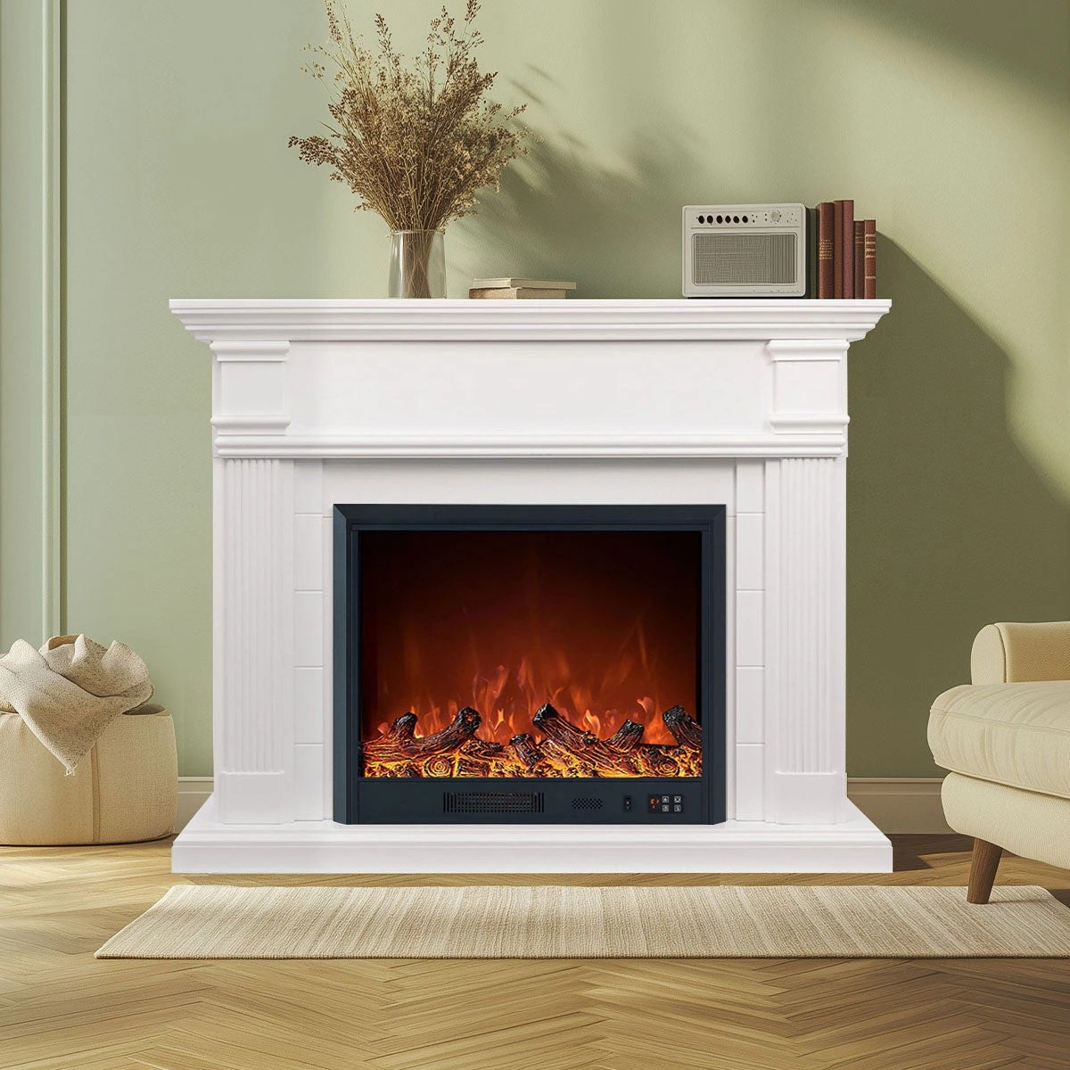 1 Moda Living George Electric Fireplace Heater White Mantel Suite with Orion Insert - White, 1 of 2