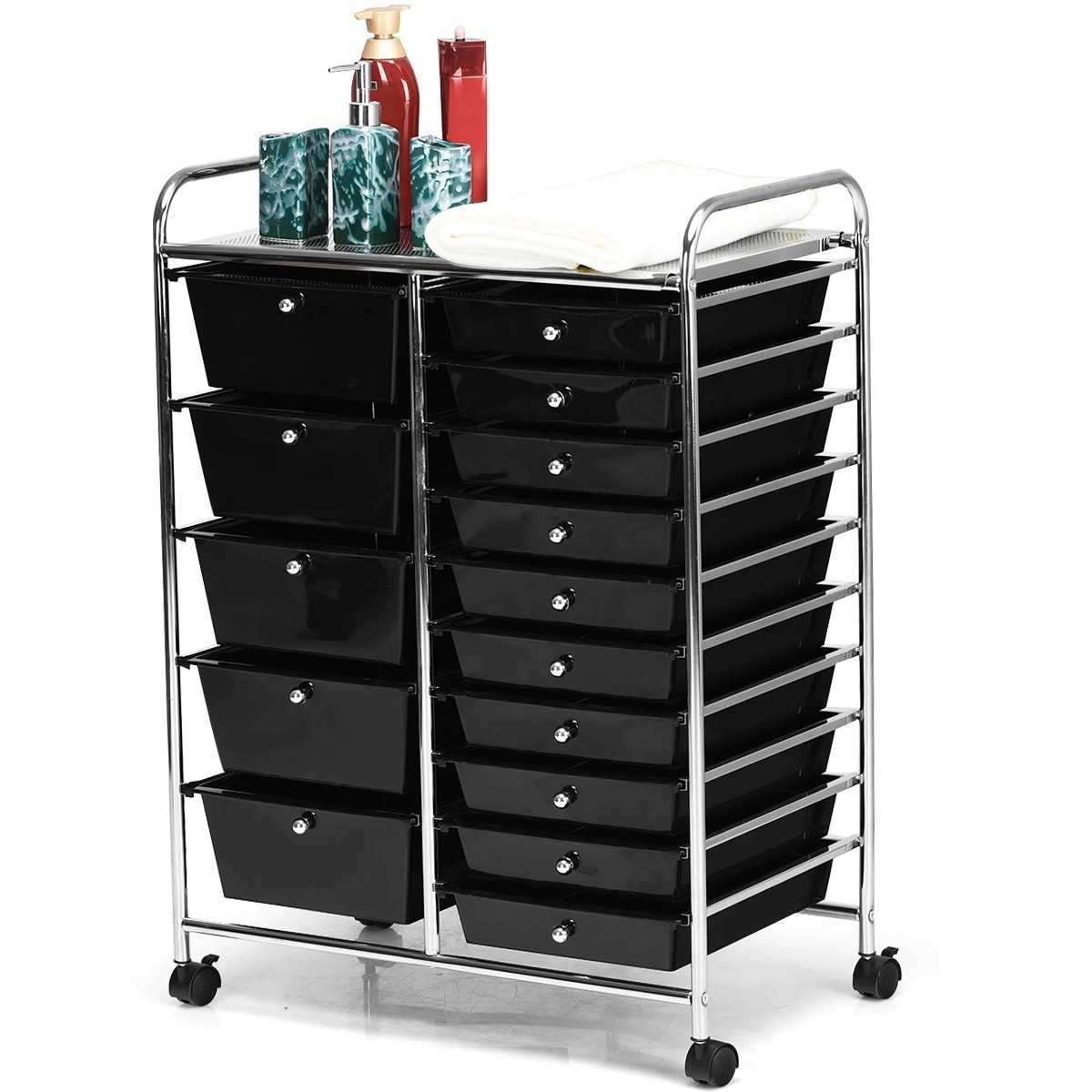 2 Costway 15 Drawers Rolling Storage Cart Mobile Utility Trolley - Black, 2 of 10