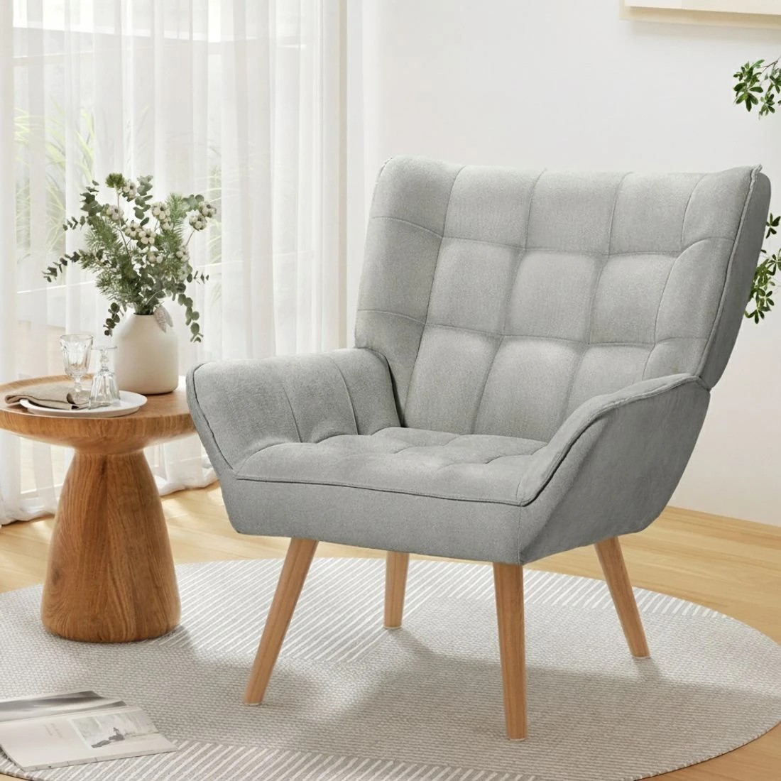 3 Artiss Armchair  Linen Fabric Cindy - Grey, 3 of 5