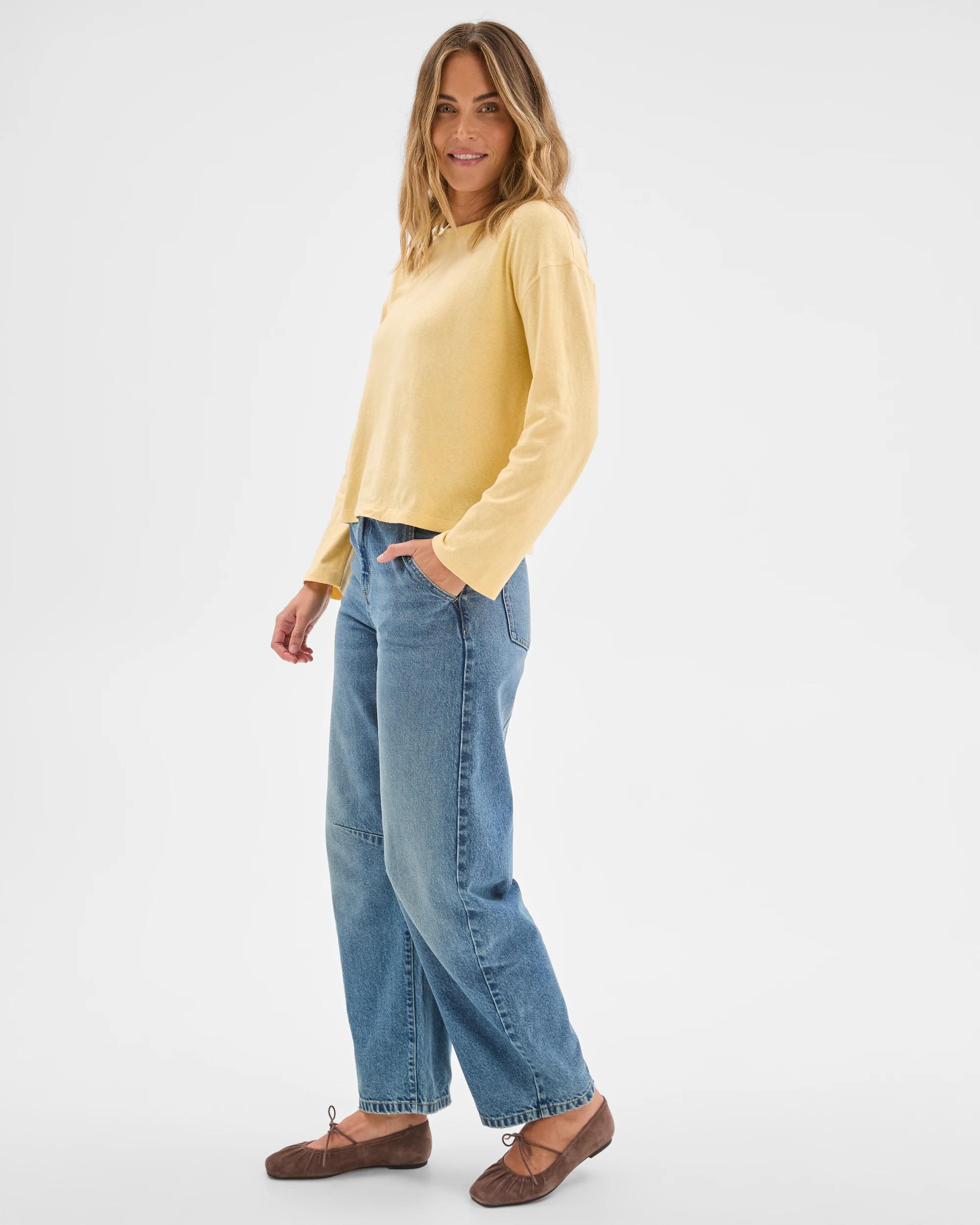 4 Target Woman Australian Cotton Long Sleeve Relaxed Slub T-Shirt BUTTER LEMON, 4 of 6