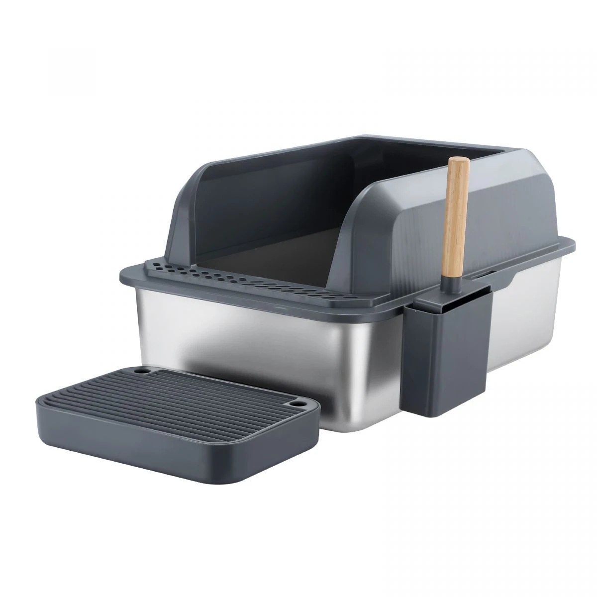 1 Pet Scene Stainless Steel Cat Litter Box XL High Enclosed Sides Pet Toilet, 1 of 1