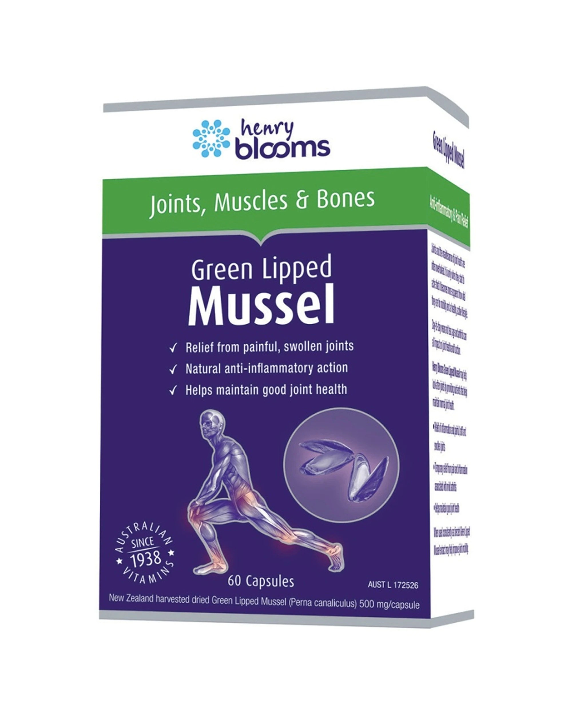1 Blooms 60pc Lipped Mussel 500mg Joint Support Capsules Supplement, 1 of 1