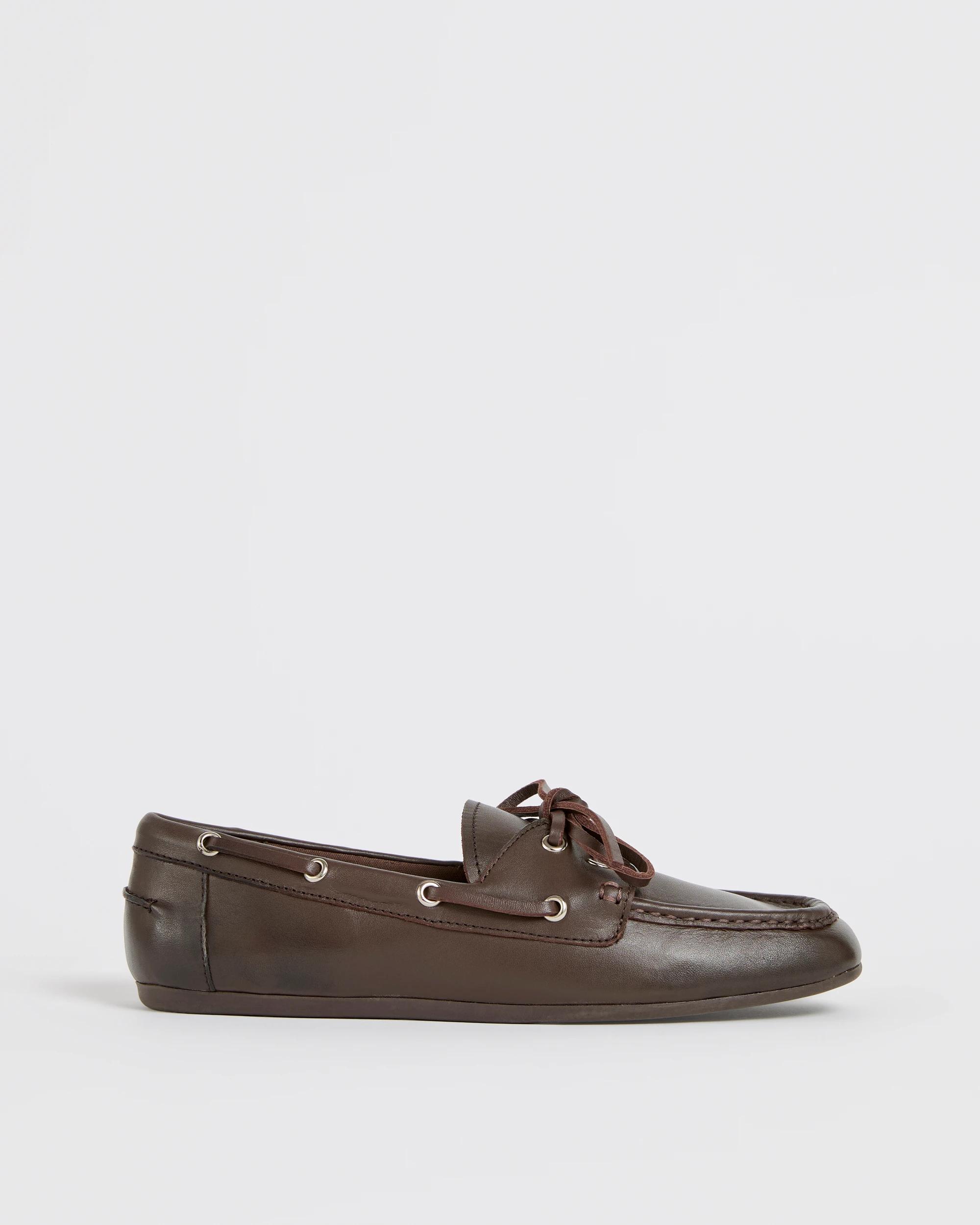 1 Target Woman Genuine Suede Leather Boat Shoes CHOCOLATE, 1 of 3