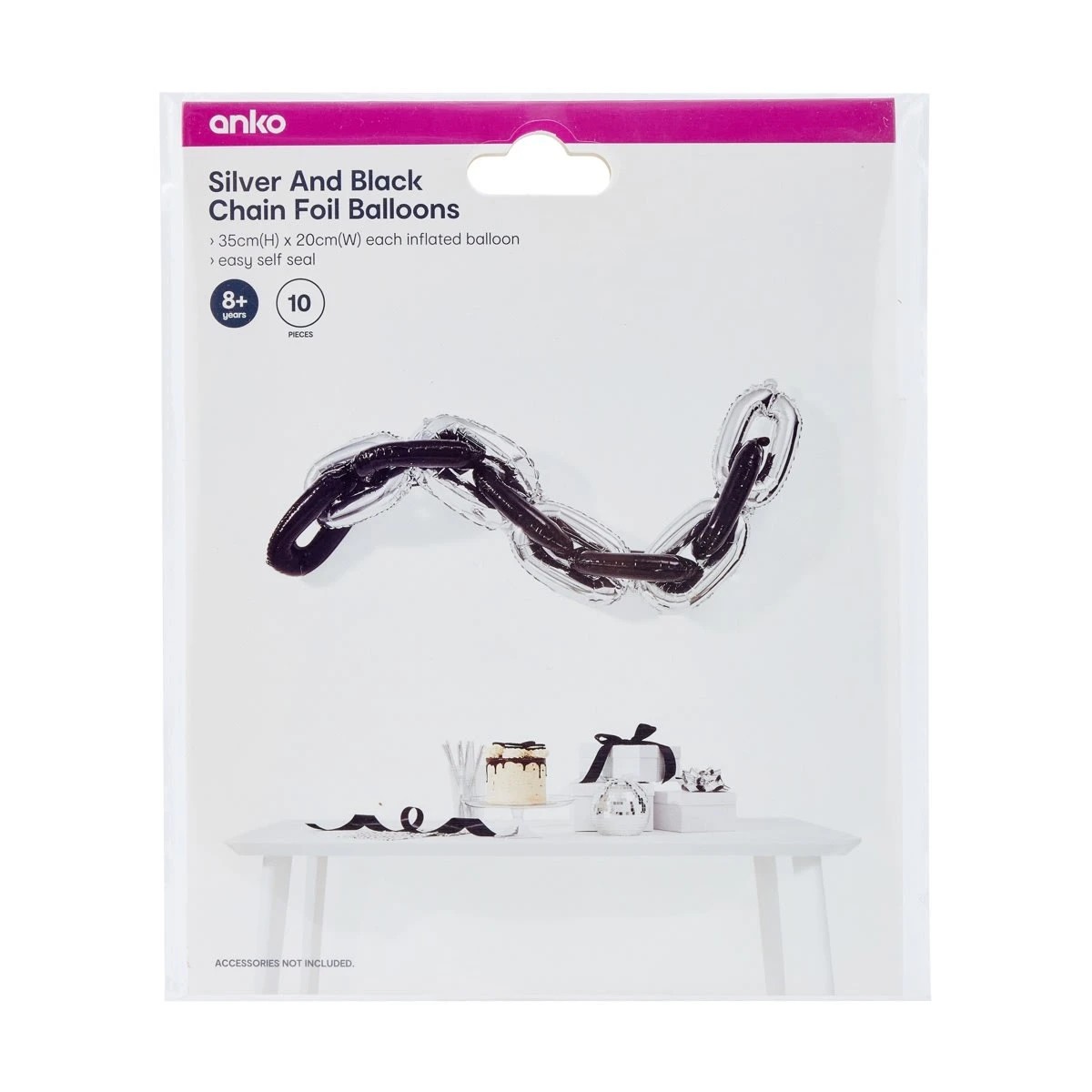 6 10 Piece Silver Look and Black Chain Foil Balloons, 6 of 6