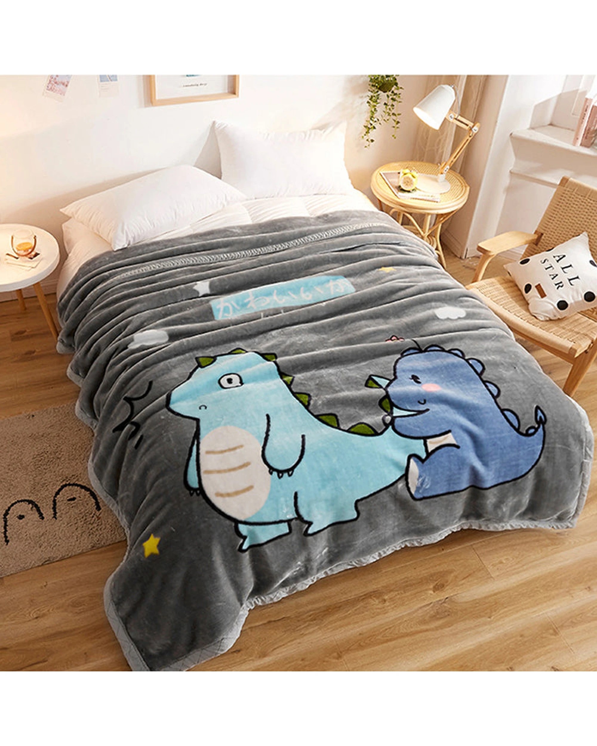 3 Cotton More Large Ultimate Sherpa Blanket Plush Throw Dino 200x230cm - Grey, 3 of 3