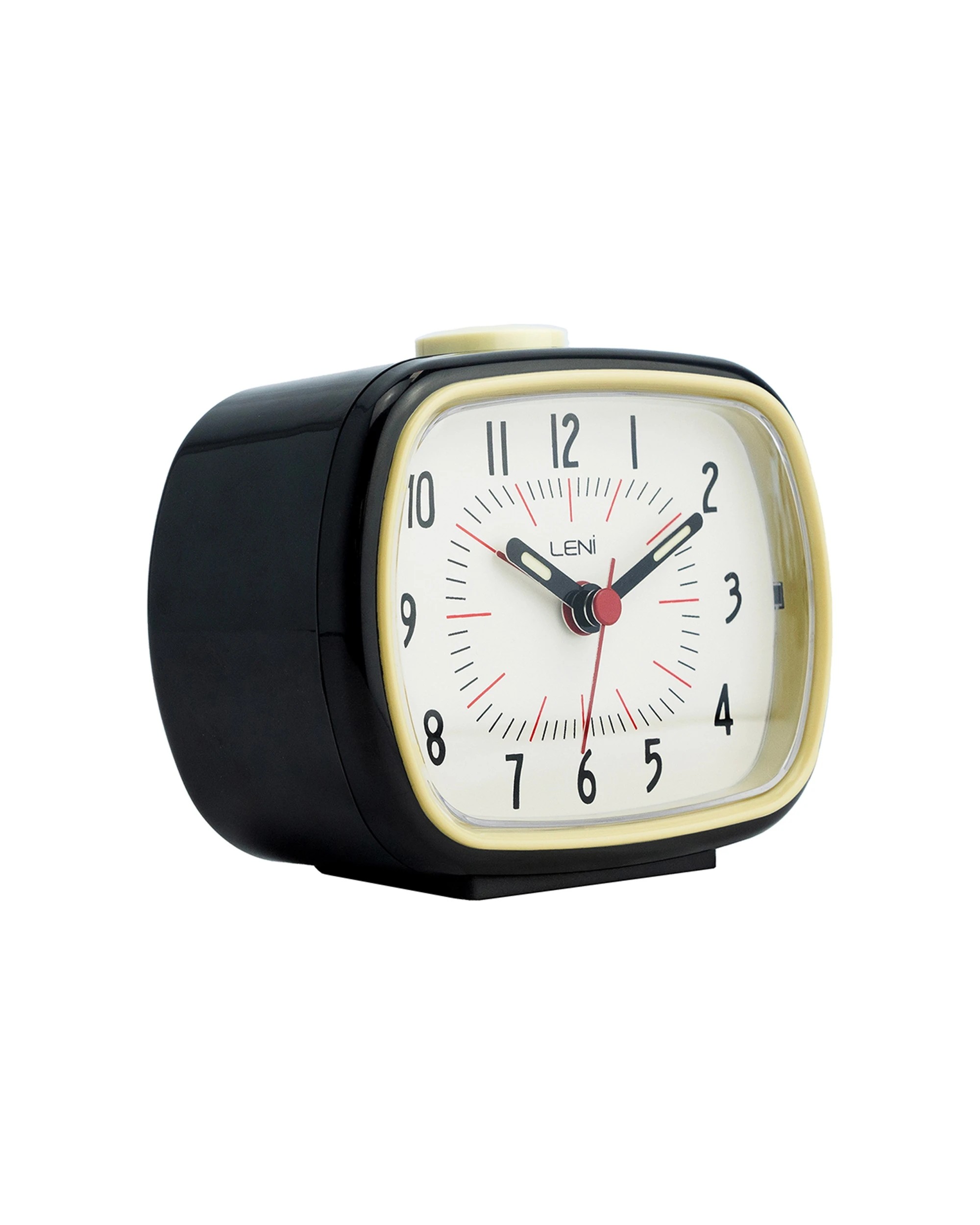3 Leni Retro Silent Sweep Analogue Alarm Clock 9cm W/ Glow In The Dark Hands - Black, 3 of 7