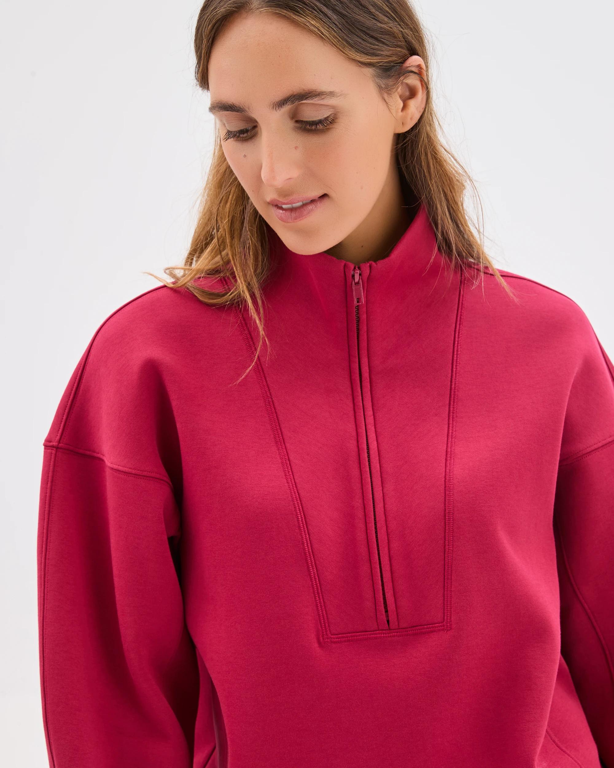 6 Target Active Australian Cotton Blend Cocoon 1/4 Zip Fleece Jumper DARK RED, 6 of 7