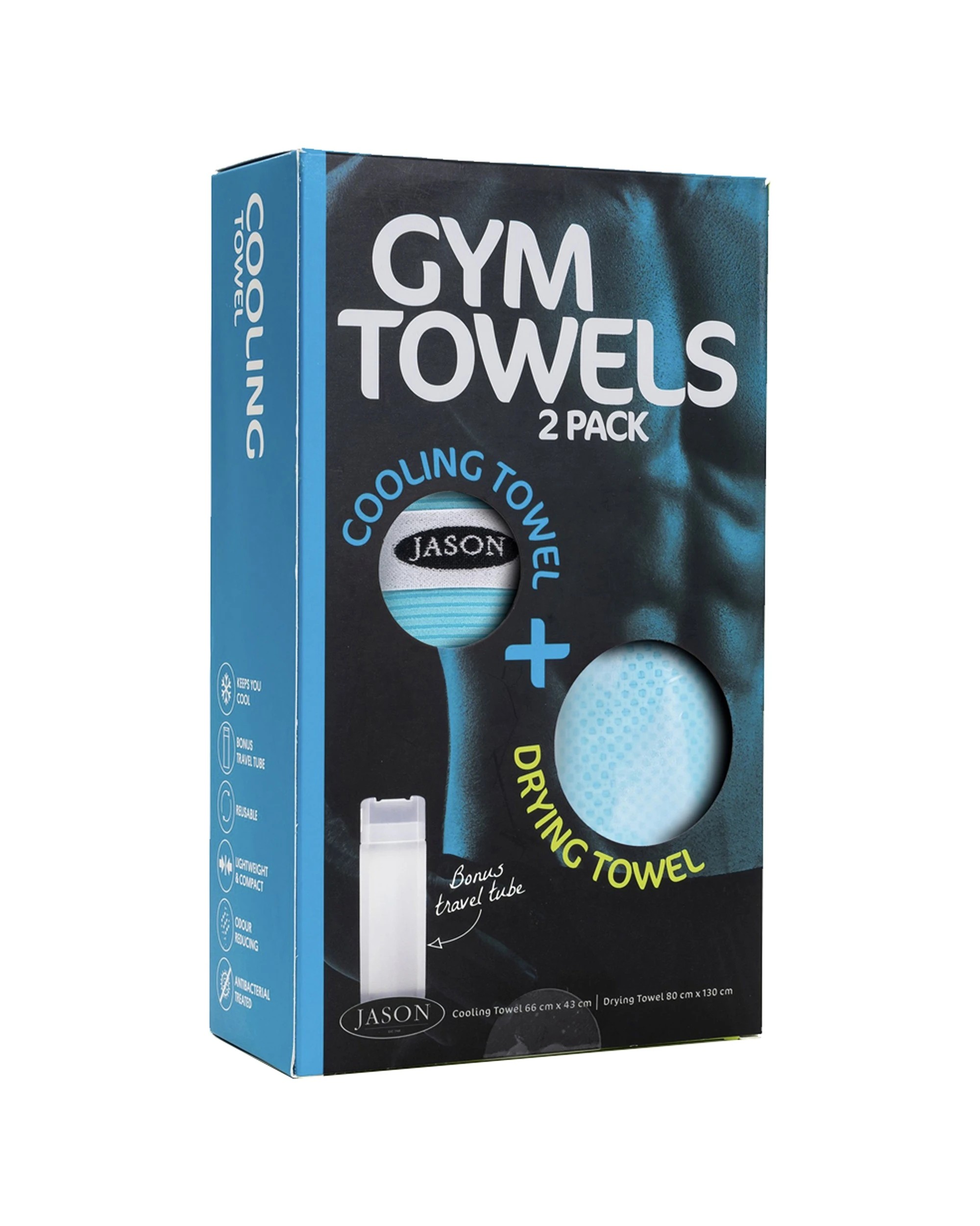 1 Jason Sports Gym Drying And Cooling Towel Set With Tube 2 Pack Polyester - Blue, 1 of 4