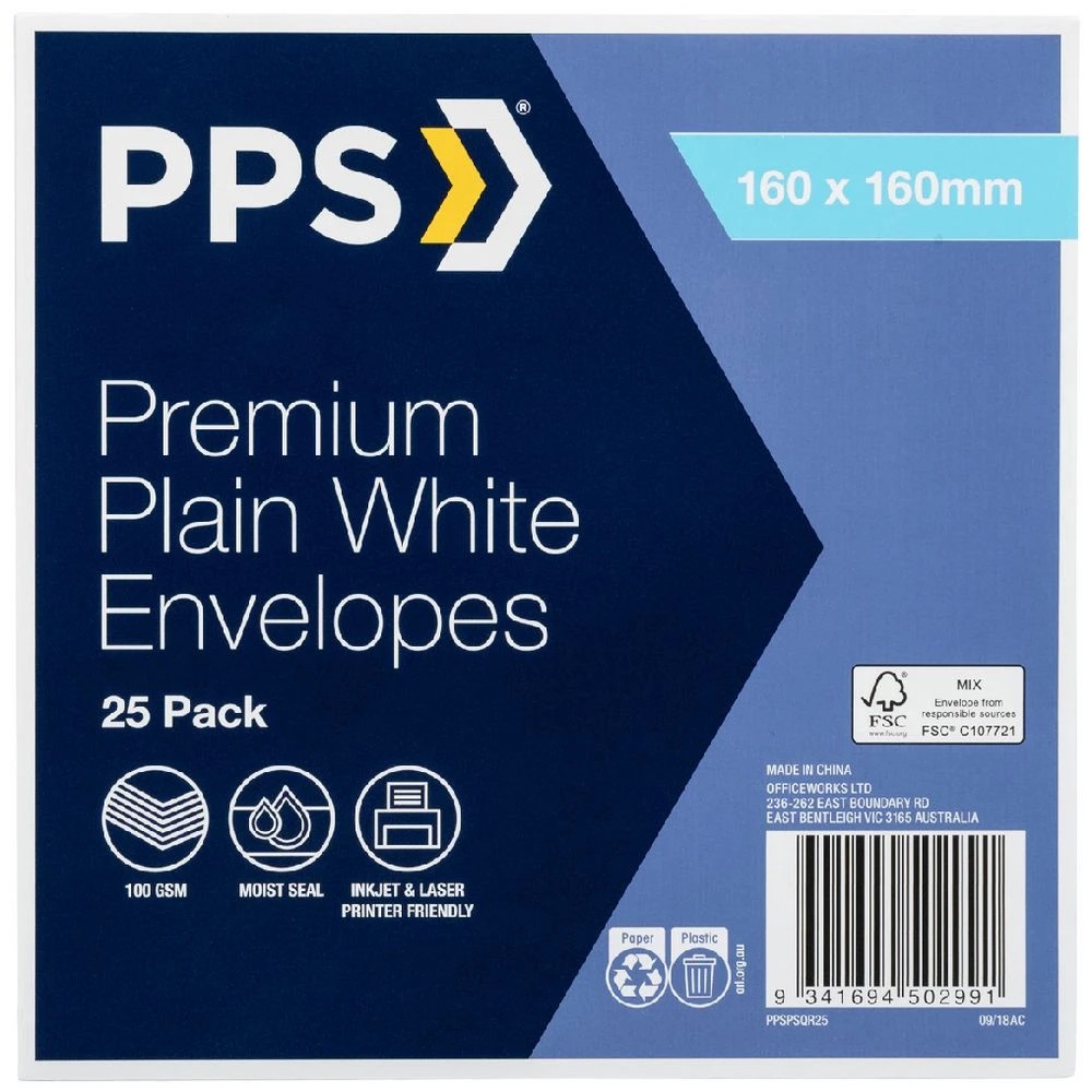 1 PPS Premium Square Envelopes 160 x 160mm White 25 Pack, 1 of 5