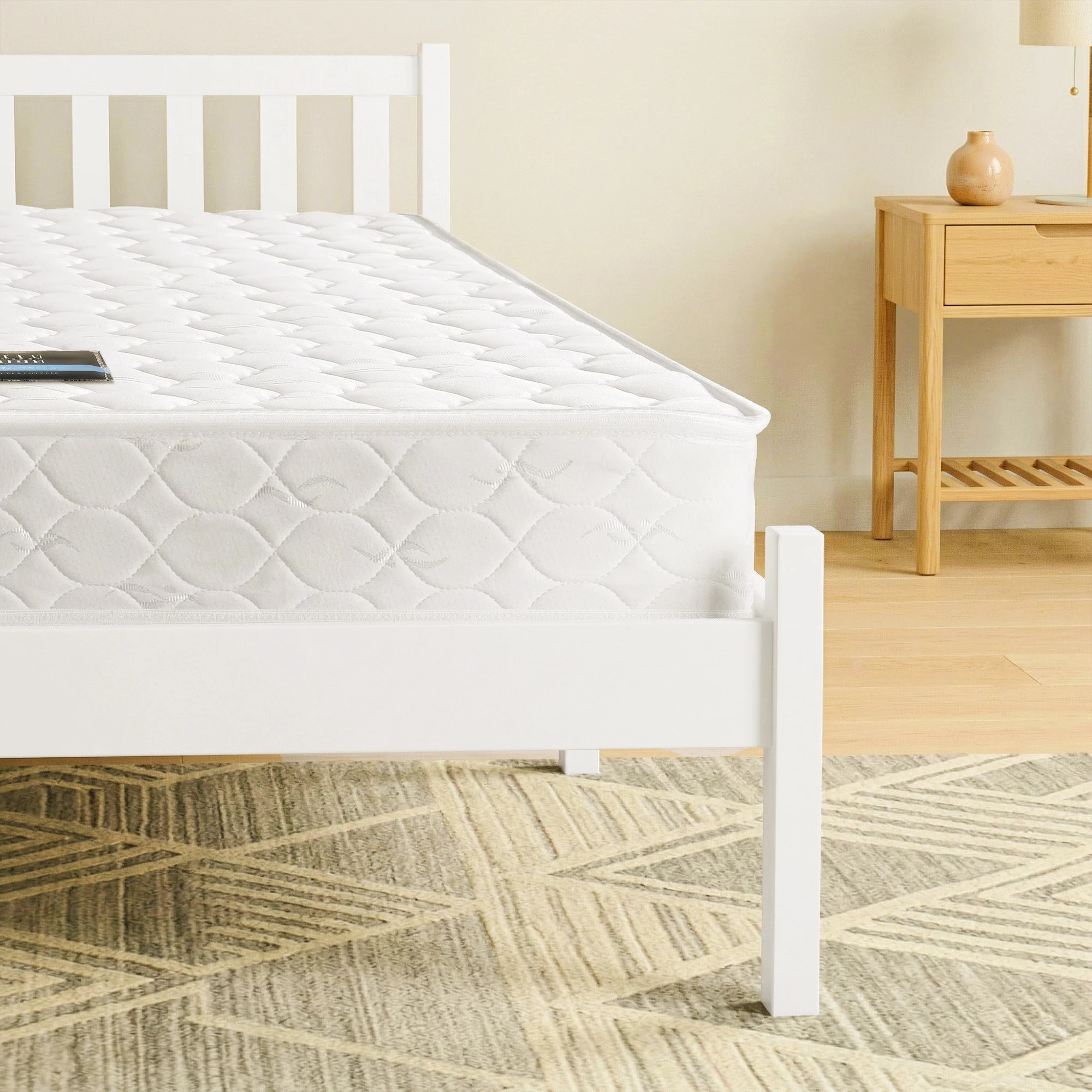 4 Giselle Double Mattress with Artiss Wooden Bed Frame Set Solid Pine Base - Double Bed - White, 4 of 9