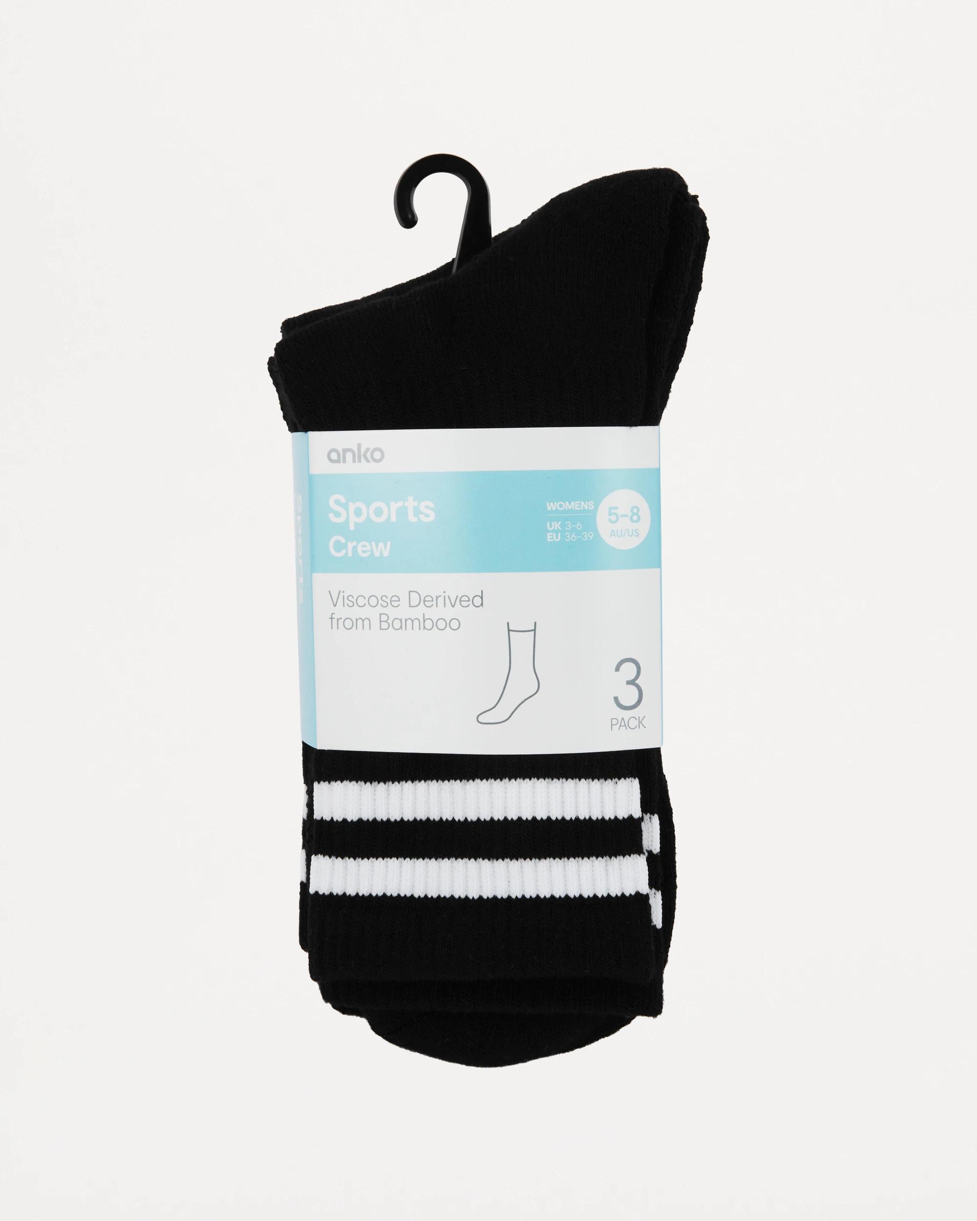 3 3 Pack Bamboo Rib Active Crew Socks Black, 3 of 3
