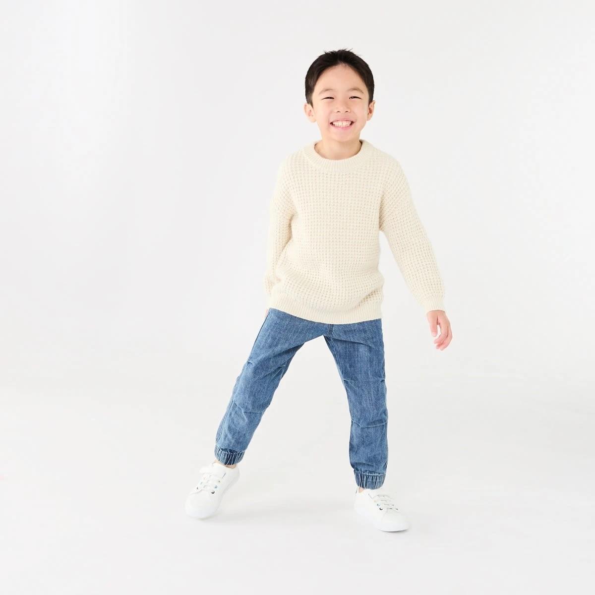 6 Waffle Crew Knitwear Top Ecru, 6 of 9