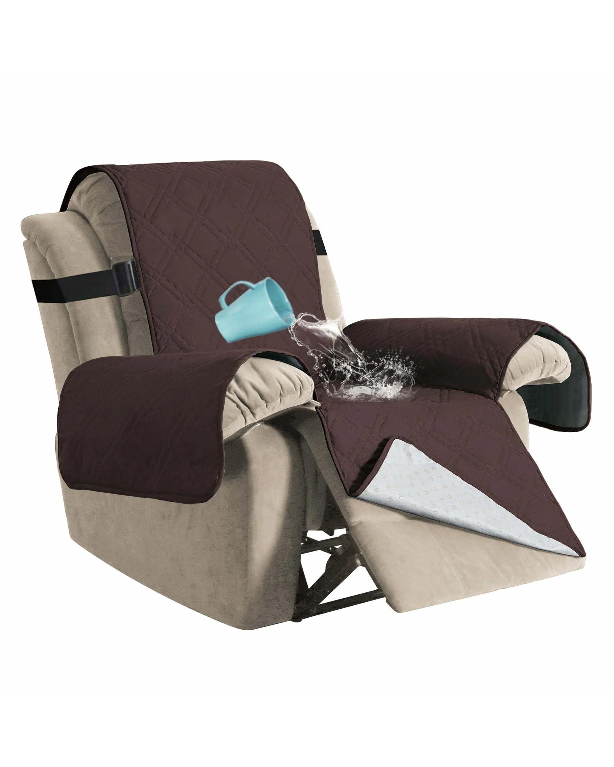 1 Smarcute 1 Seater Waterproof Recliner Chair Cover - Brown, 1 of 5