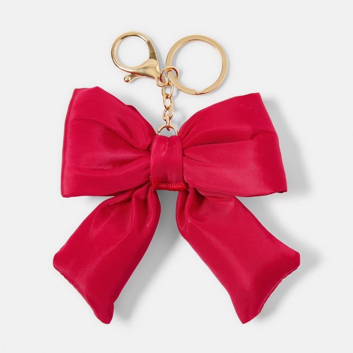 1 Puffy Bow Keyring - Gold Tone and Red, 1 of 3