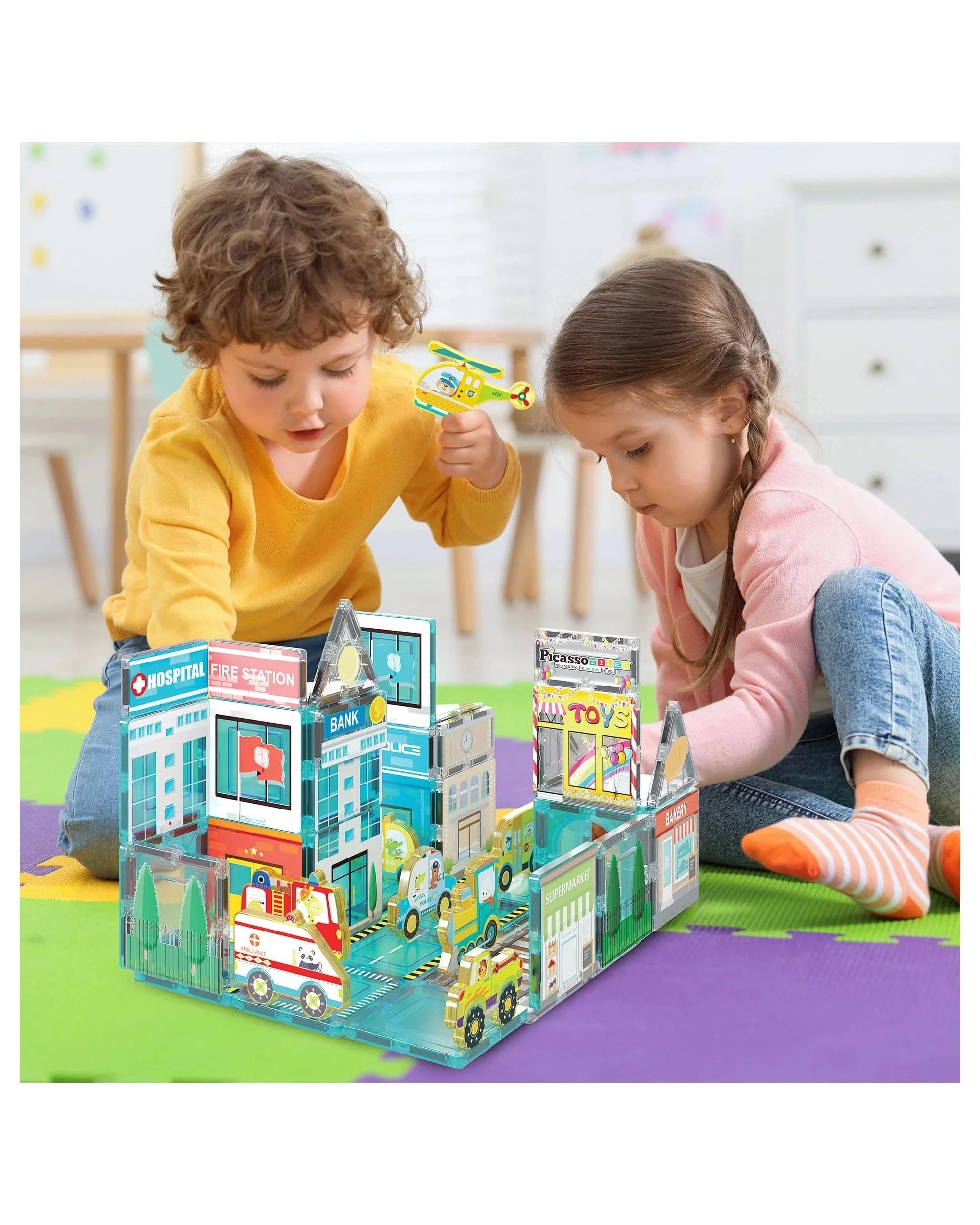 3 PicassoTiles Magnetic Tile Metro City Building Set 50 Pieces, 3 of 9