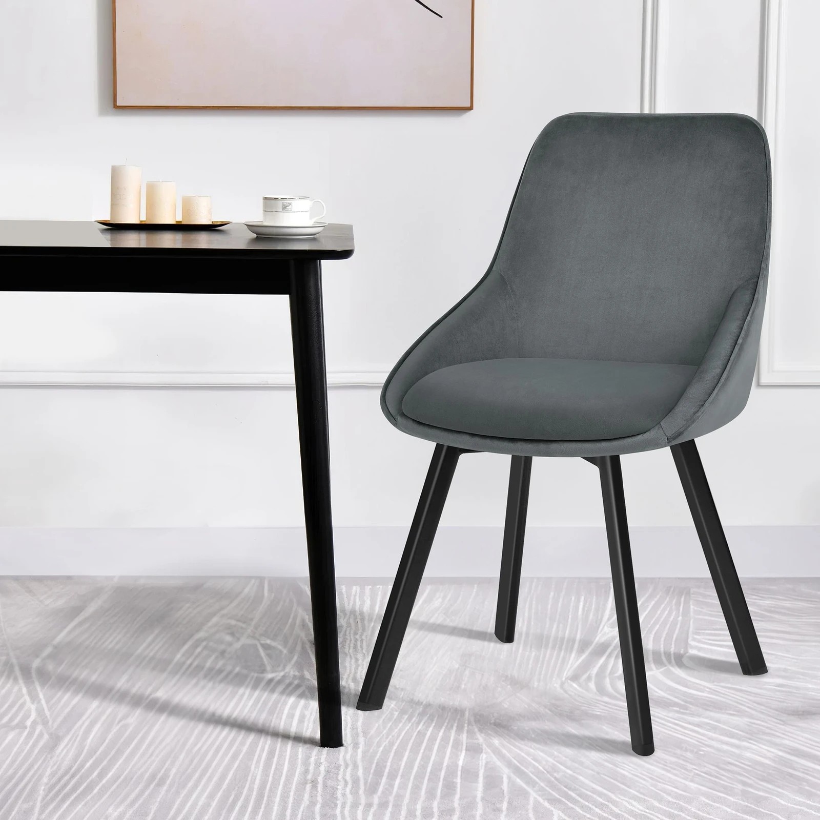 4 Alfordson 2x Dining Chairs Accent Kitchen Swivel Lounge Padded Seat Velvet - Grey, 4 of 9