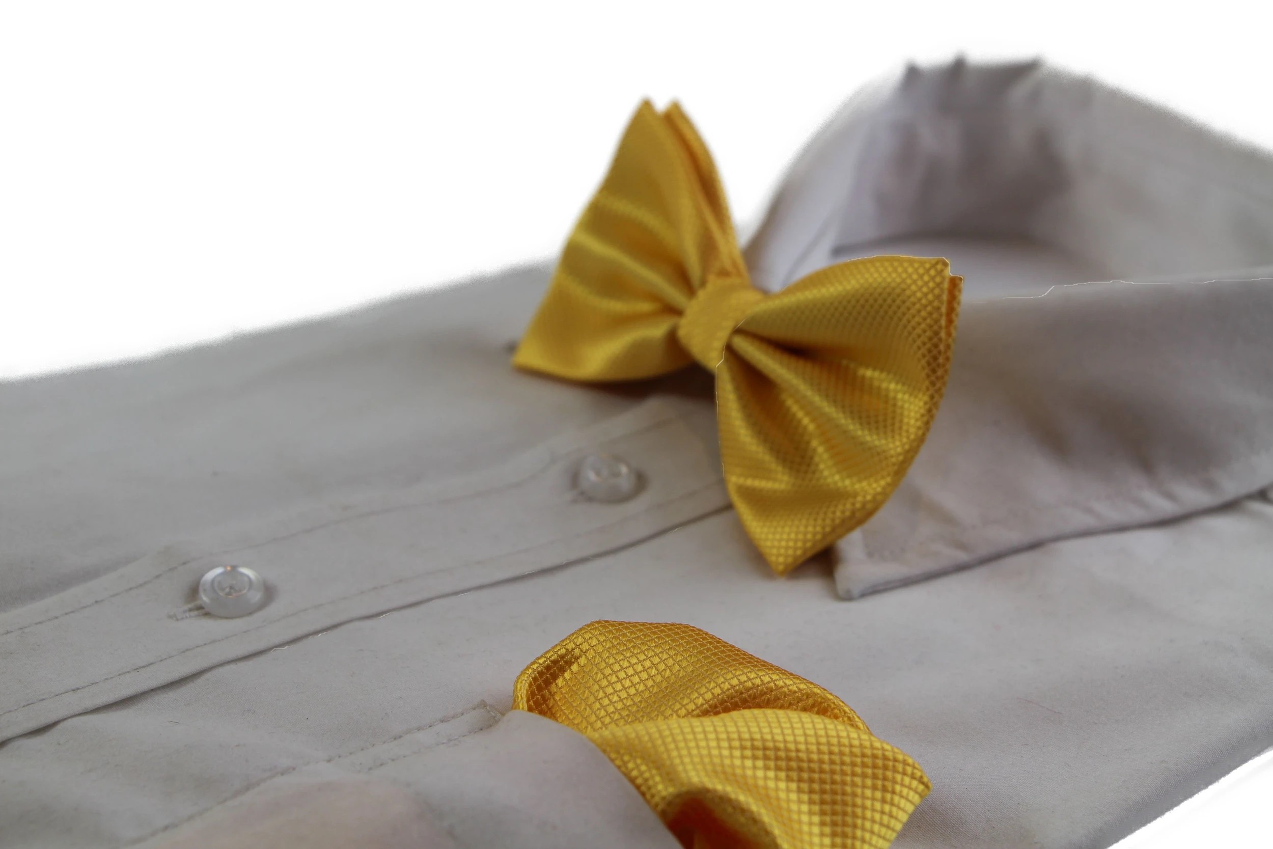 4 Zasel Mens Plain Coloured Checkered Bow Tie & Matching Pocket Square Set - Yellow - Yellow, 4 of 4