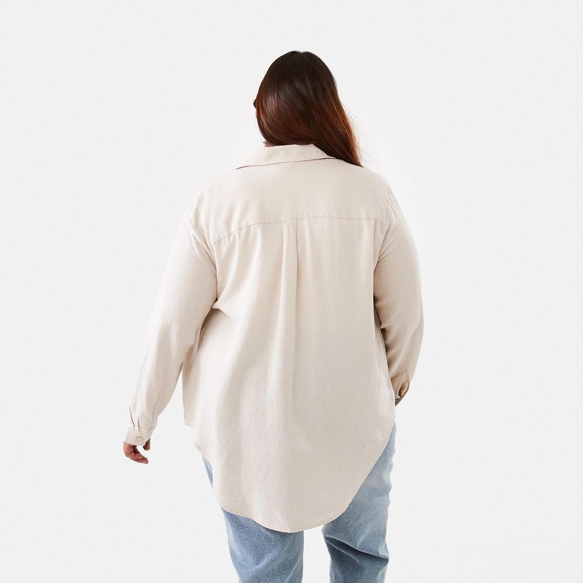 5 Curve Long Sleeve Linen Blend Shirt Nat Beige, 5 of 8