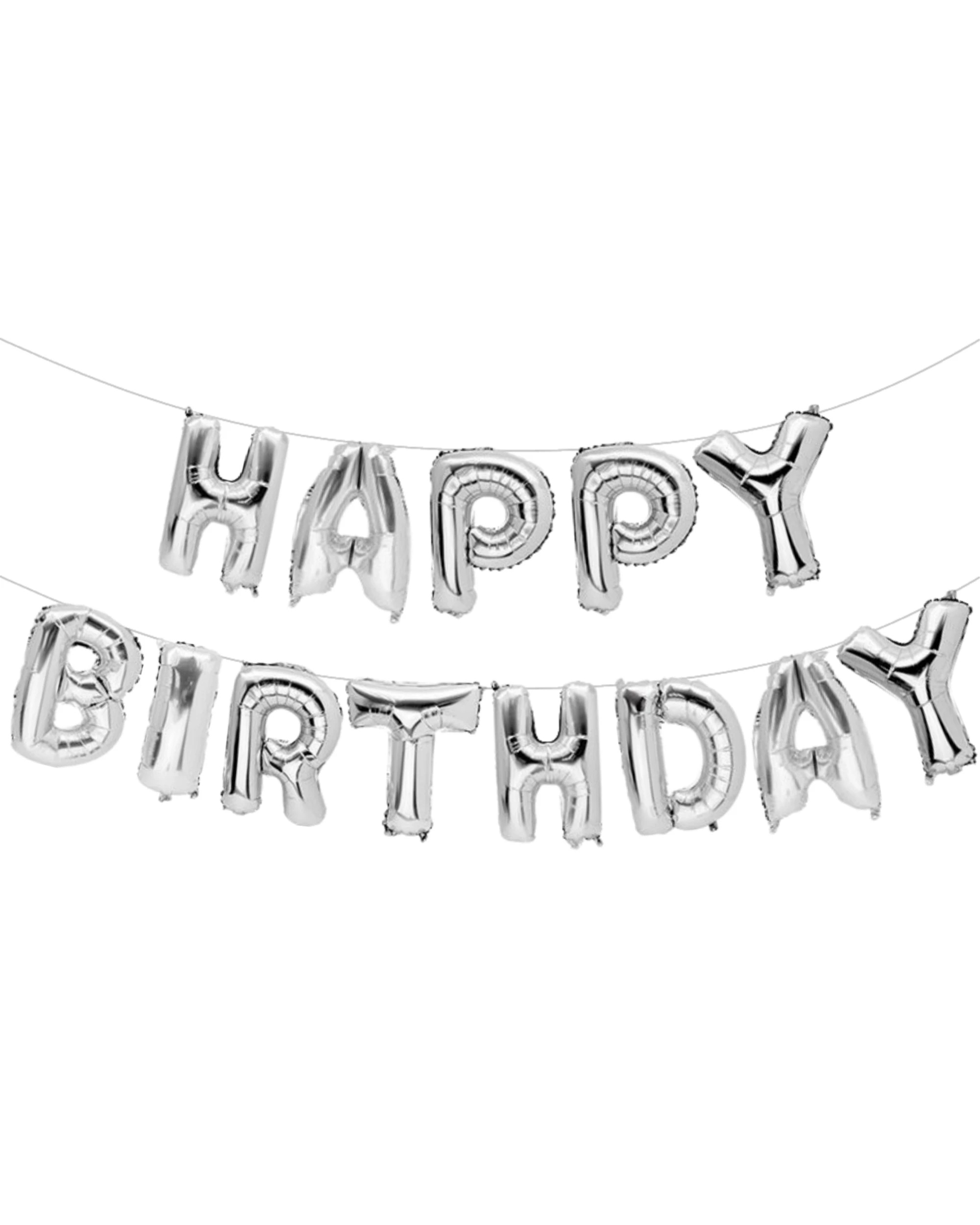 1 Partyrama Silver Happy Birthday Foil Letter Balloon Banner Air Fill - Silver, 1 of 5