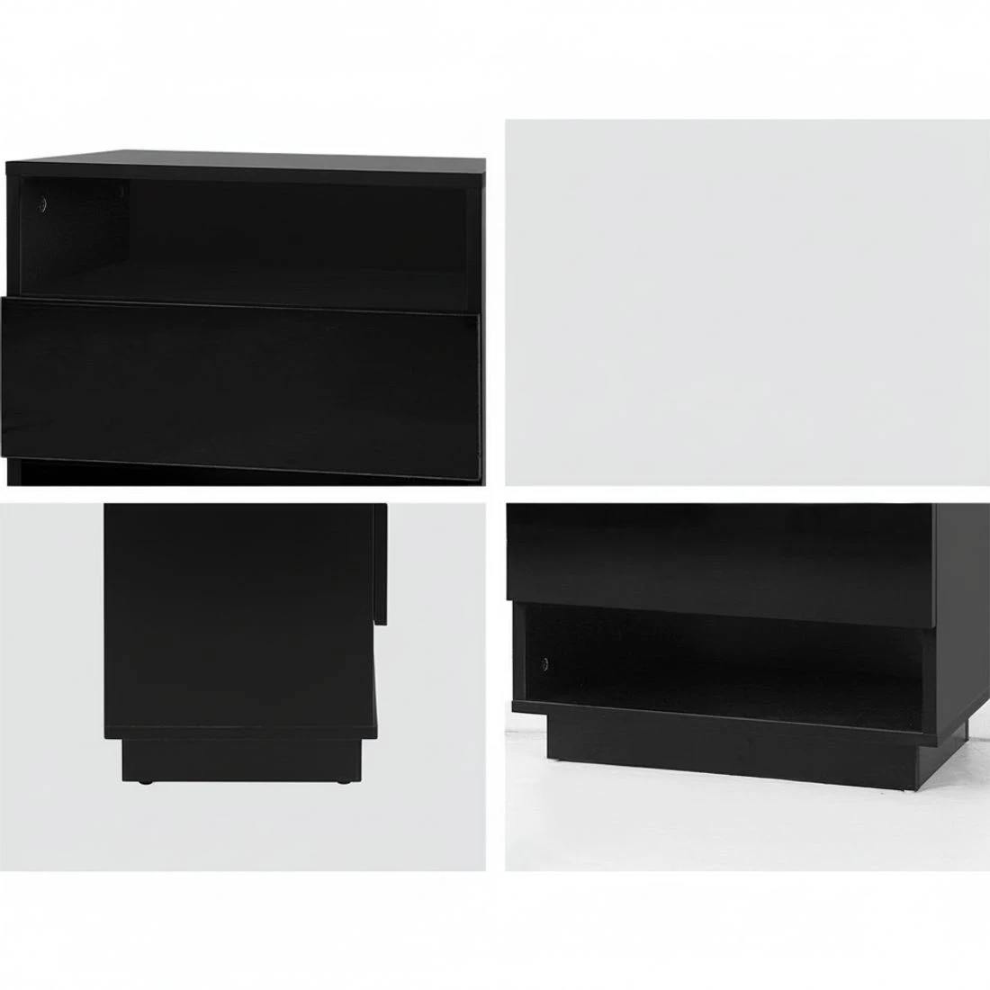 4 Artiss Bedside Table LED with 2 Shelves - Black, 4 of 5