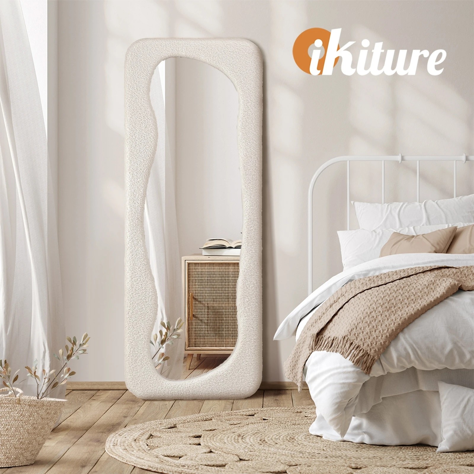 6 Oikiture Full Length Mirror 160x60cm Boucle Floor Mirrors Bedroom Living Room
 - White, 6 of 9