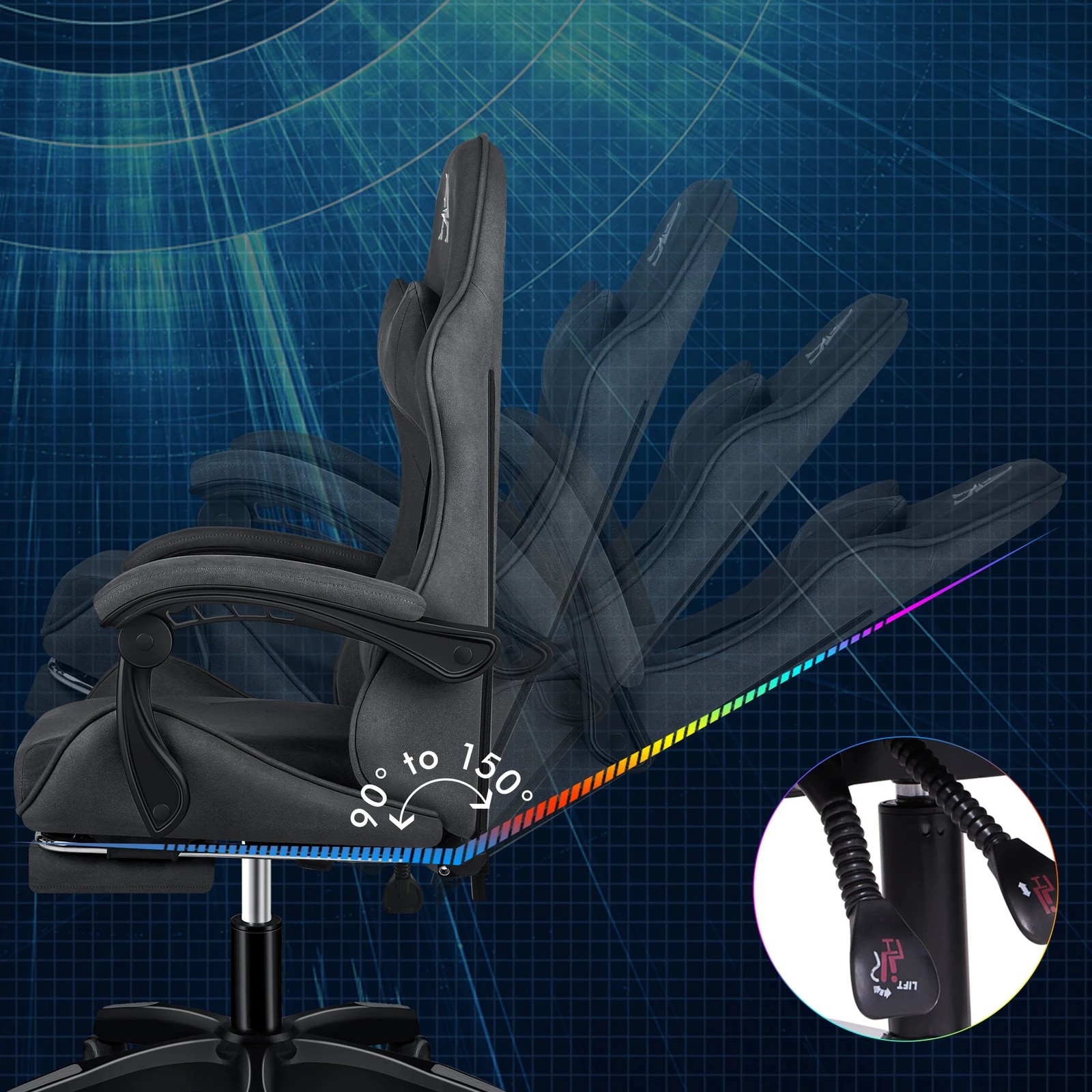 5 Alfordson Gaming Office Chair Massage Computer Footrest Seat Leathaire - Dark Grey, 5 of 10