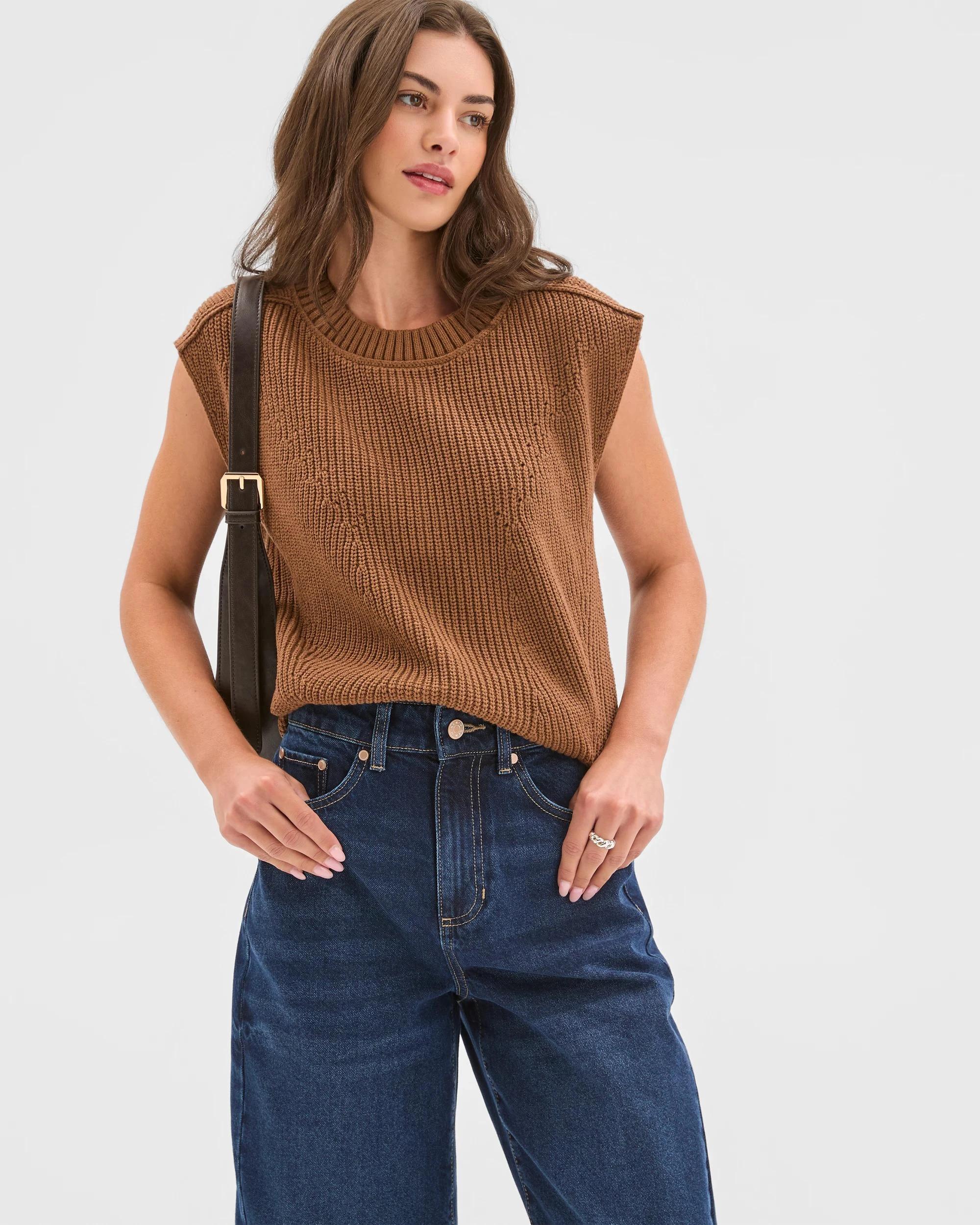 3 Target Petites Petites Australian Cotton Blend Sleeveless Split Hem Vest PARTRIDGE, 3 of 6