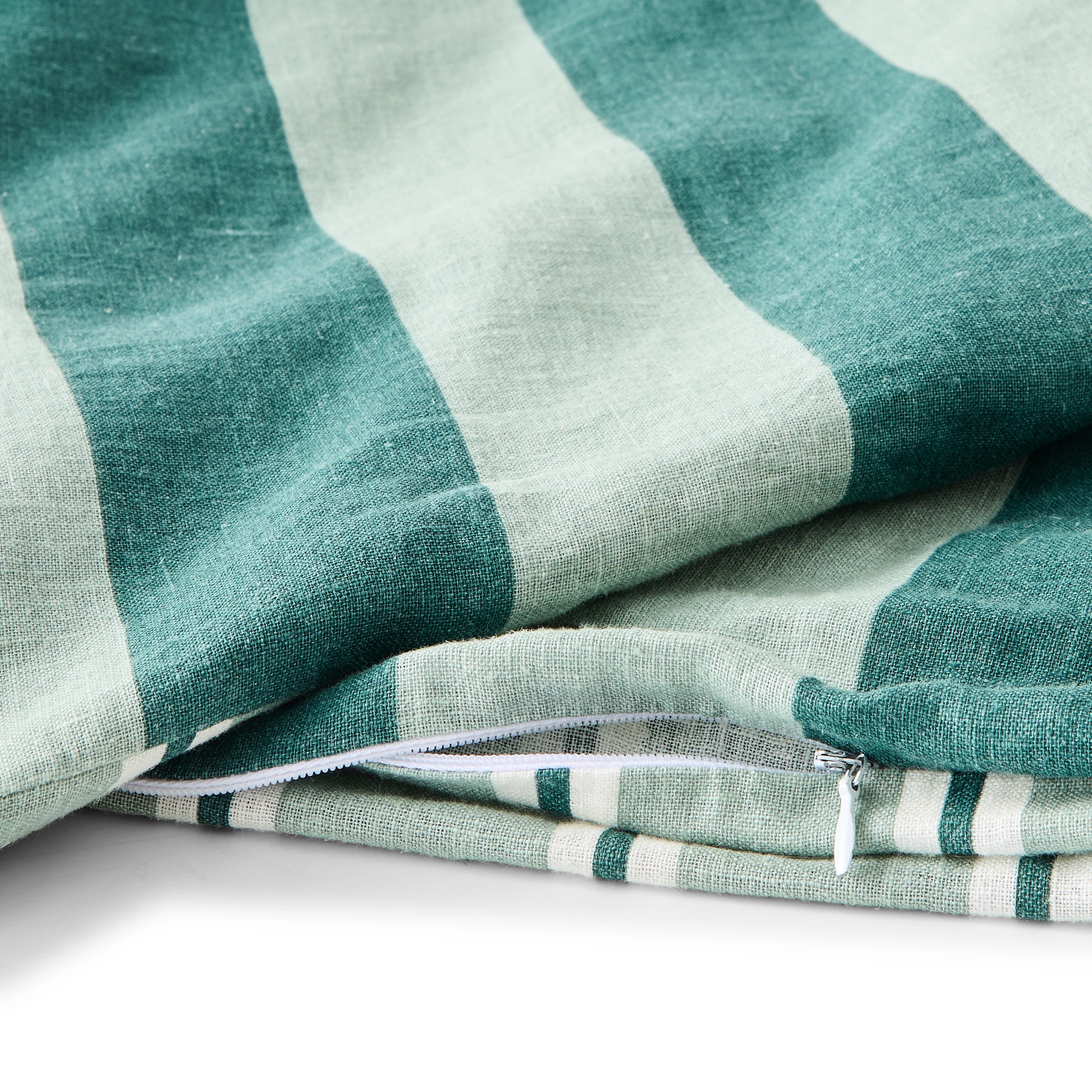 5 Striped Linen Cotton Reversible Quilt Cover Set - Queen Bed, Green, 5 of 8