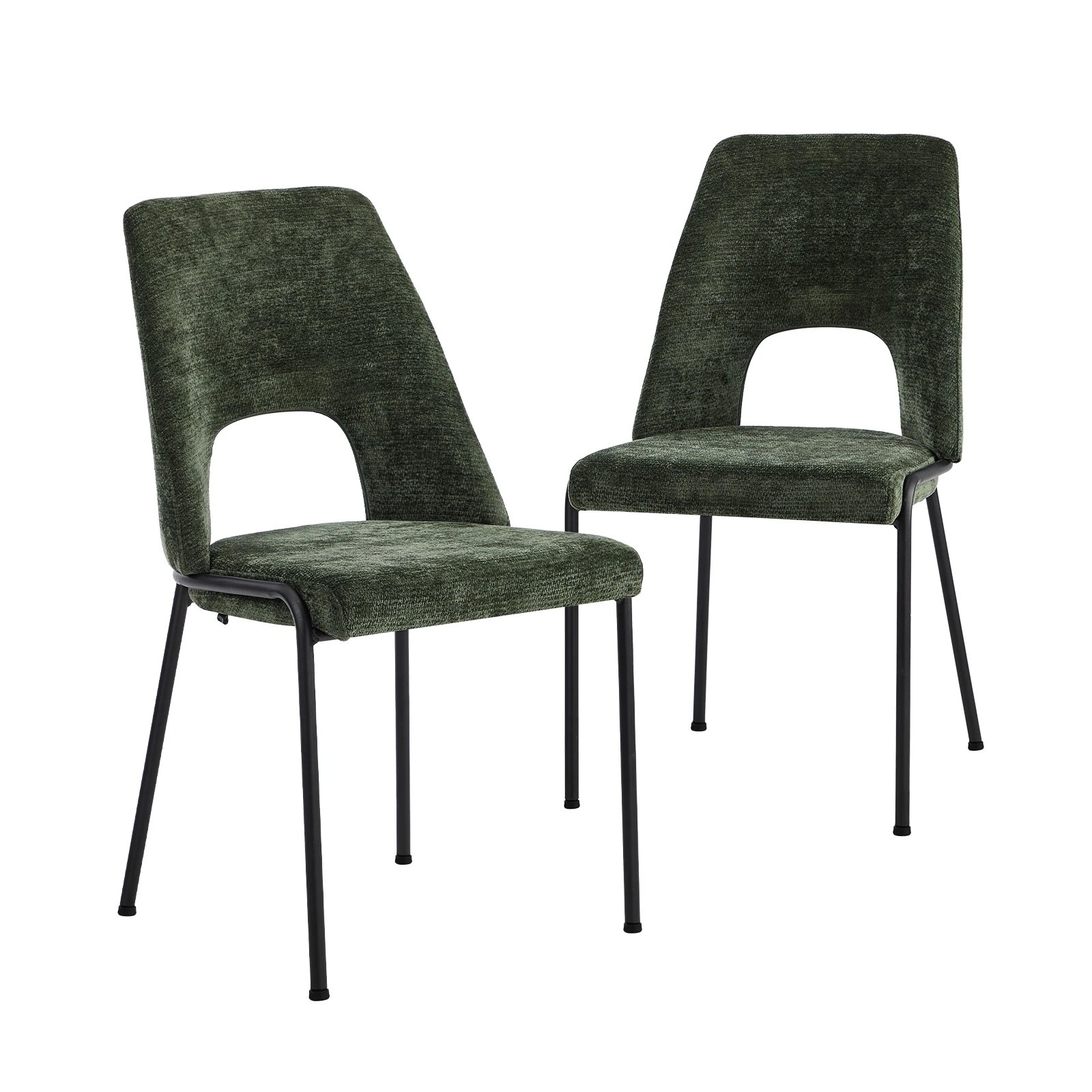 1 Oikiture 2x Dining Chairs Chenille Fabric Kitchen Side Chair - Green, 1 of 9