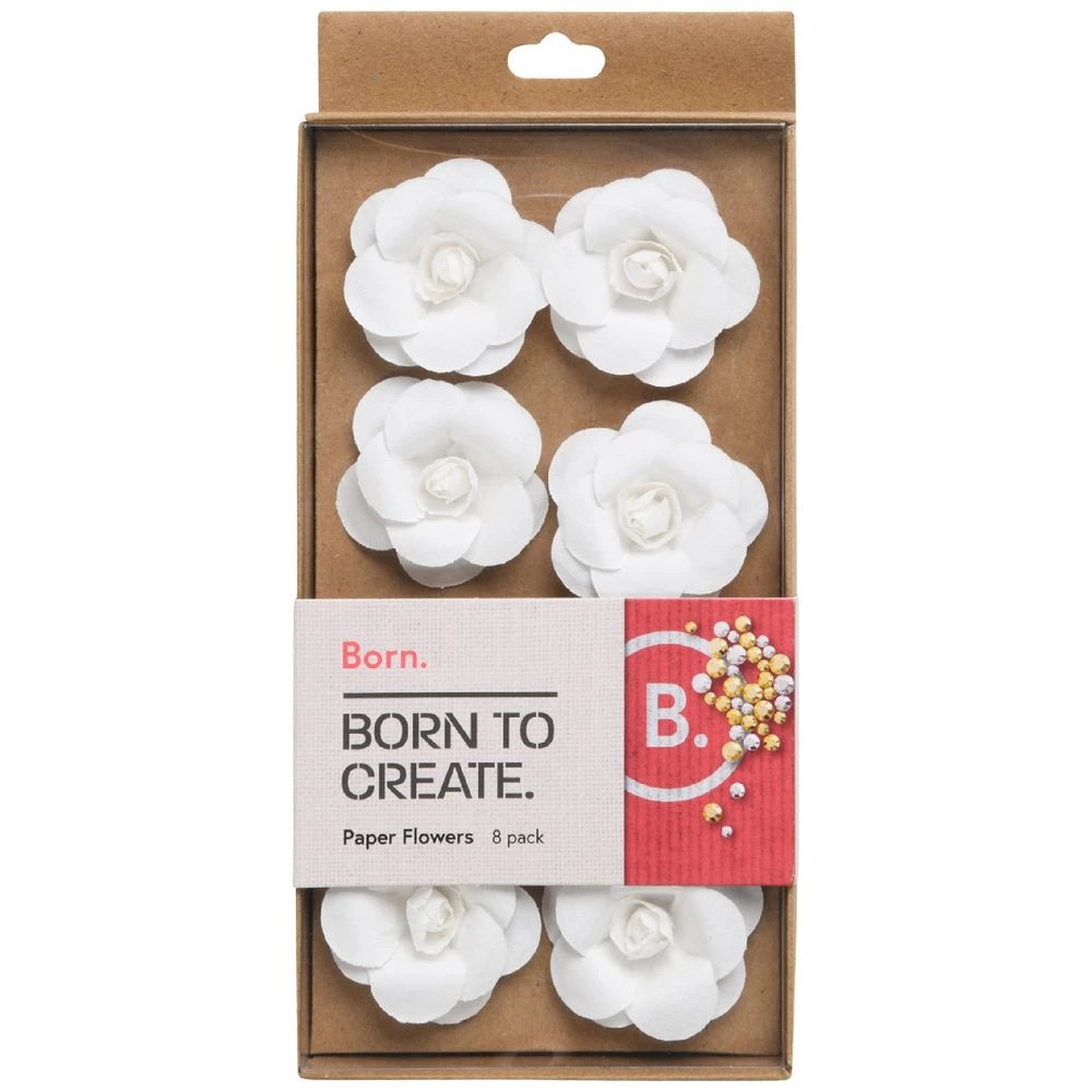 1 Born Large Paper Flowers White 8 Pack, 1 of 2