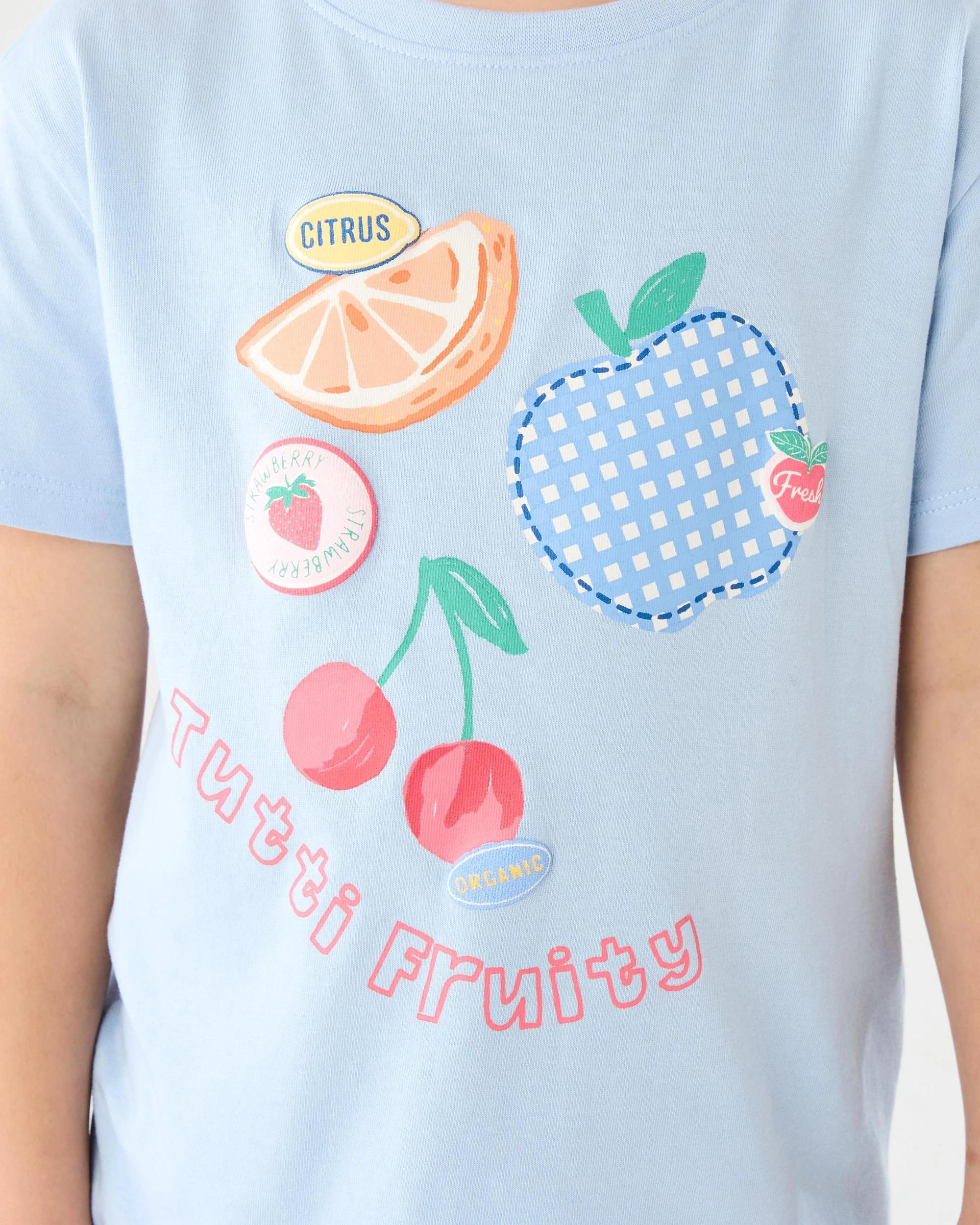 5 Short Sleeve Placement Print T-shirt Blu Fruits, 5 of 7