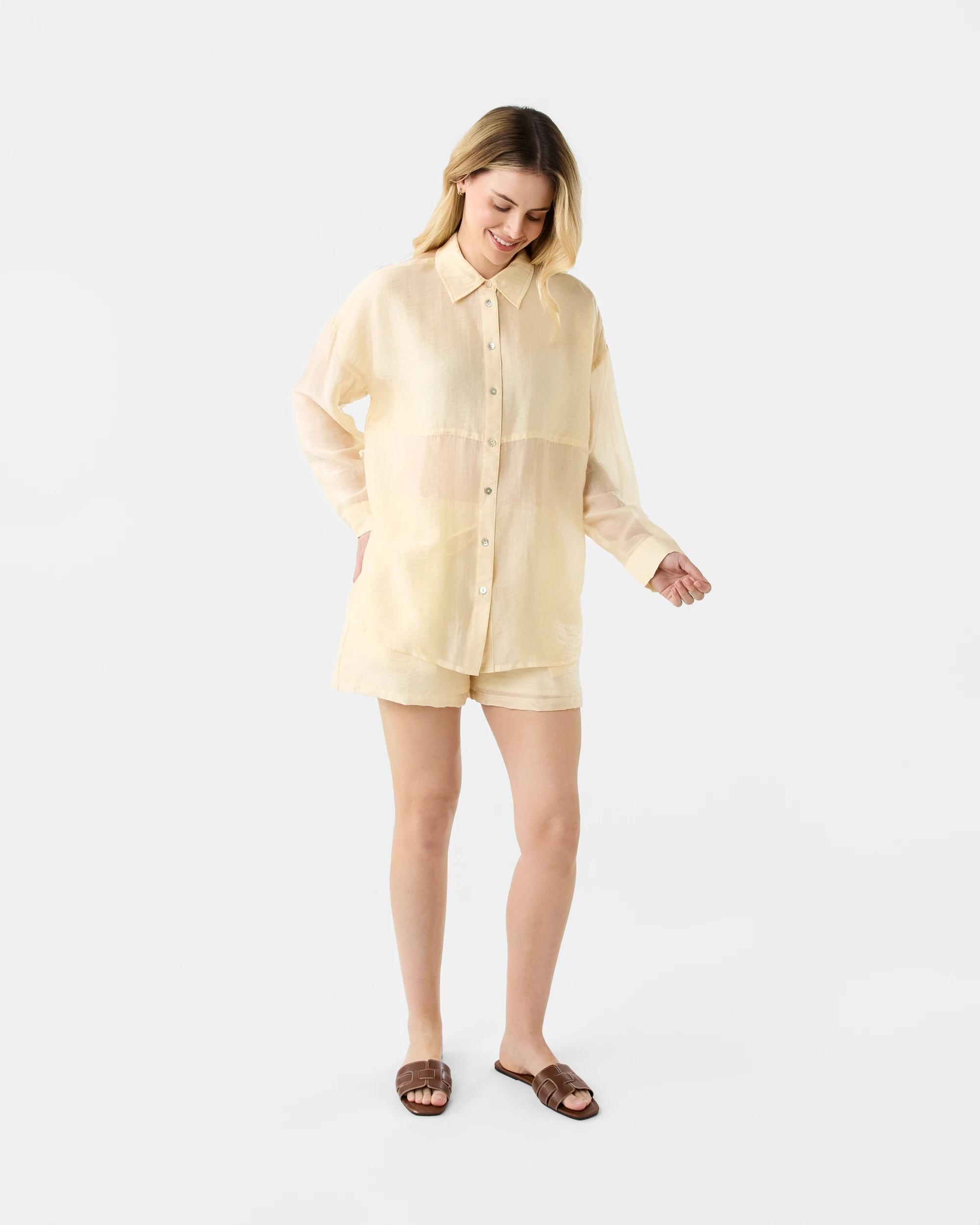 7 Long Sleeve Oversized Sheer Shirt Vanilla, 7 of 7