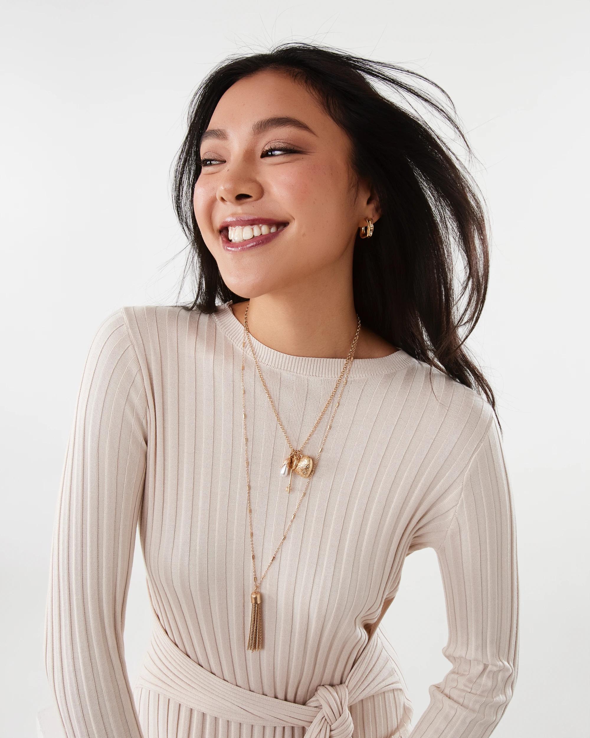 4 2 Pack Heart Tassel Necklace - Gold Tone Gold, 4 of 6