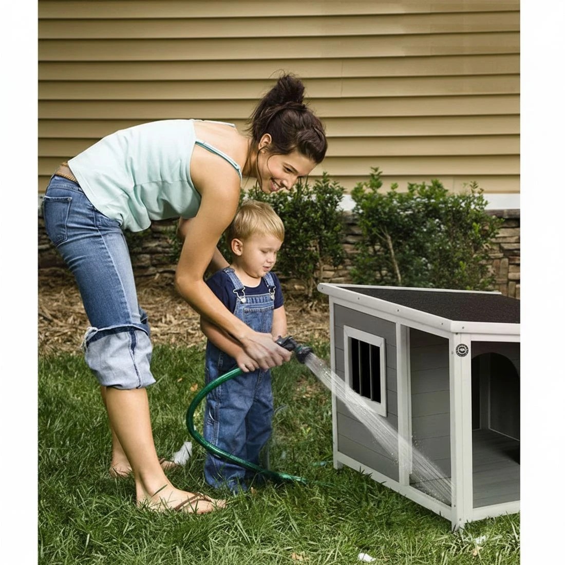 7 i.Pet Dog Kennel House Large Wooden Outdoor Pet Kennels Indoor Puppy Cabin Log - Grey, 7 of 7