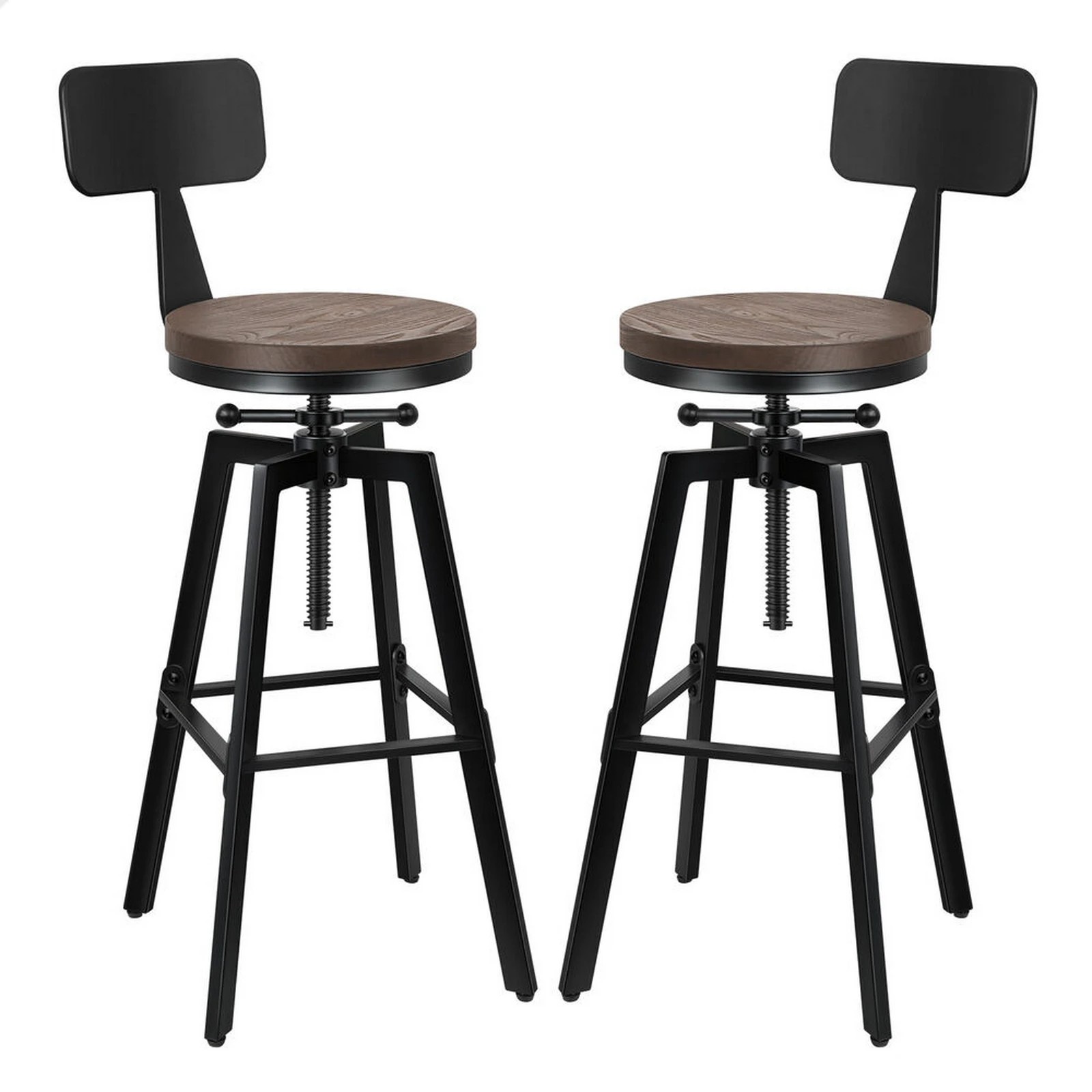 1 Alfordson 2x Bar Stool Retro Kitchen Vintage Chair Industrial Backrest Ezra - Black, 1 of 10