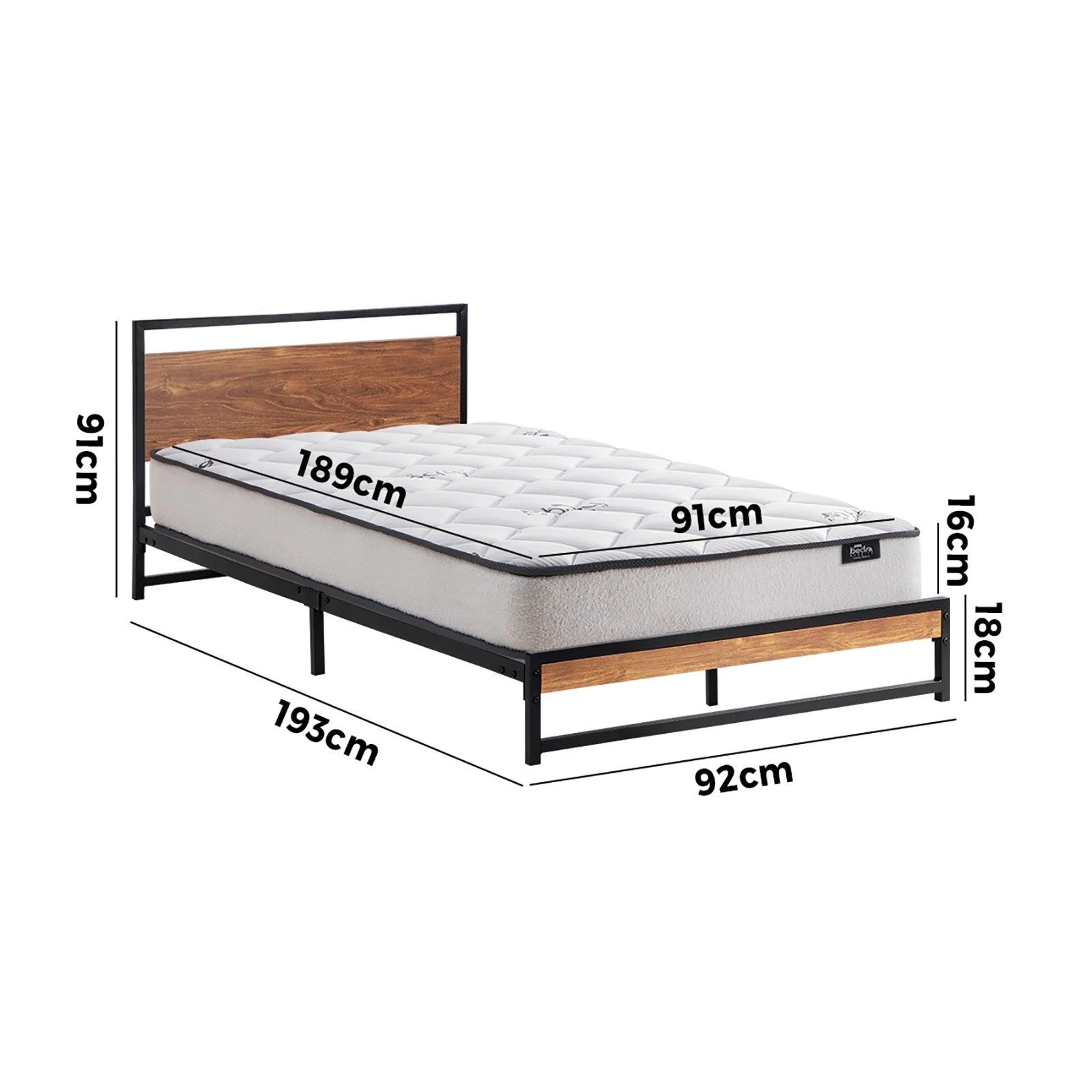 7 Oikiture Metal Bed Frame Single Size Beds Platform With Mattress
 - Black, 7 of 7