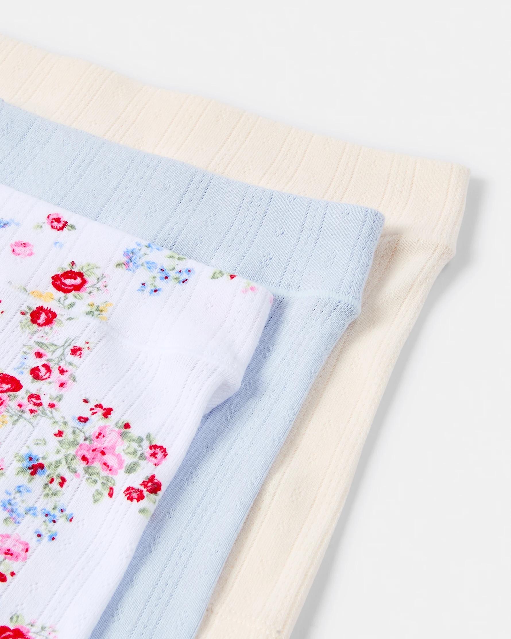 3 3 Pack Pointelle Boyleg Shorties Vint Florl, 3 of 10