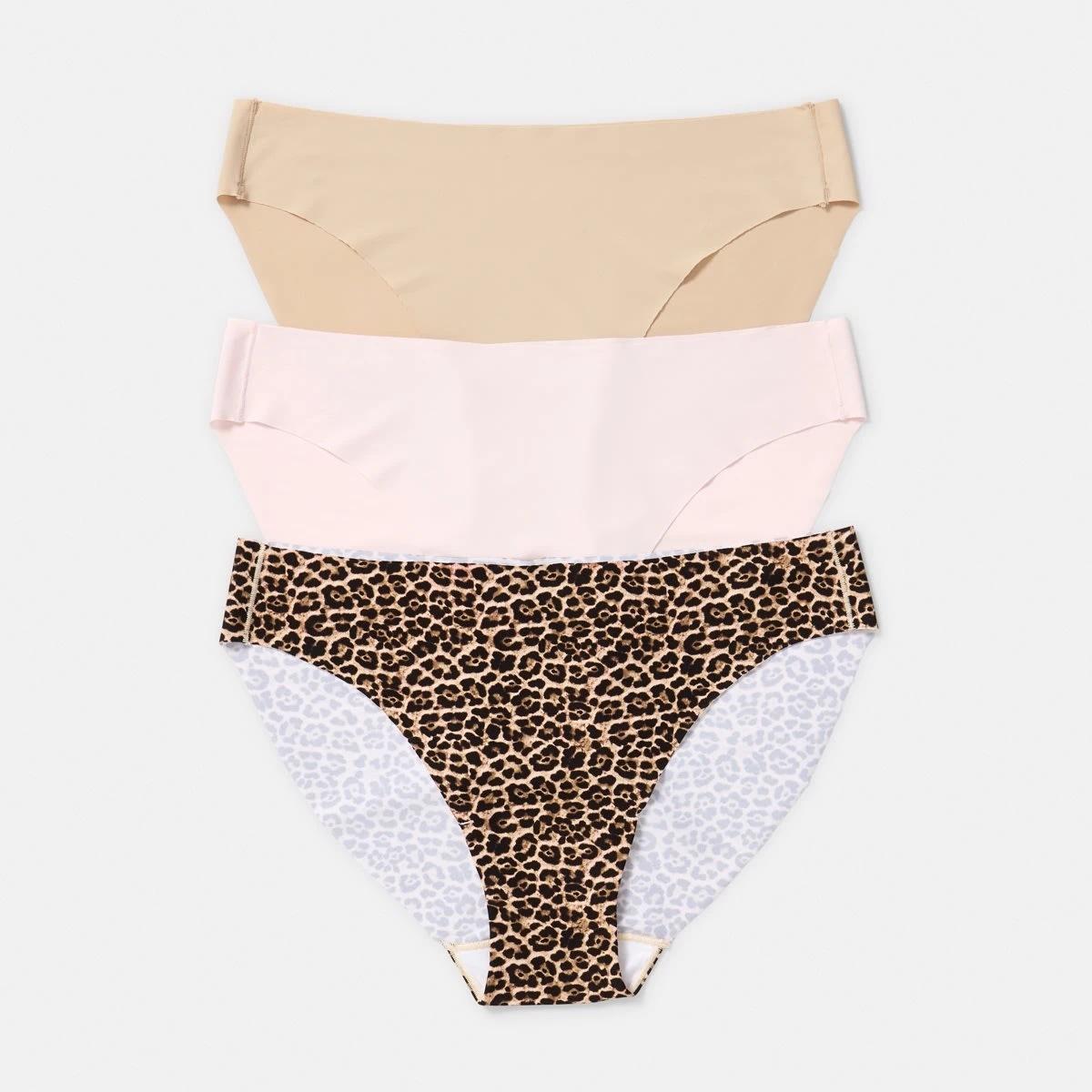 1 3 Pack No Show Bikini Briefs LEOPARD, PINK CHALK, LIGHT FAWN, 1 of 8