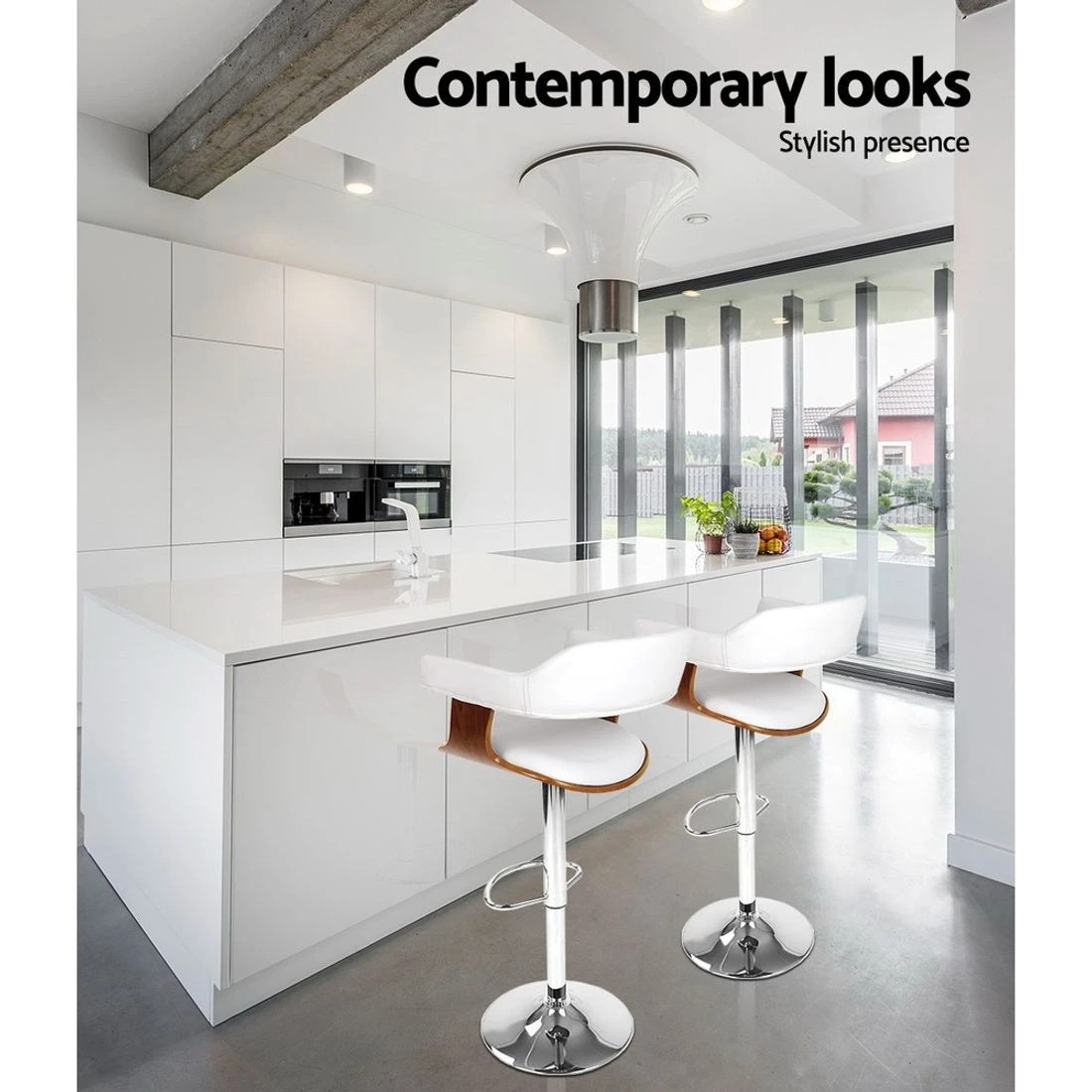 5 Artiss Bar Stools Gas Lift Leather w/Armrest - White, 5 of 8