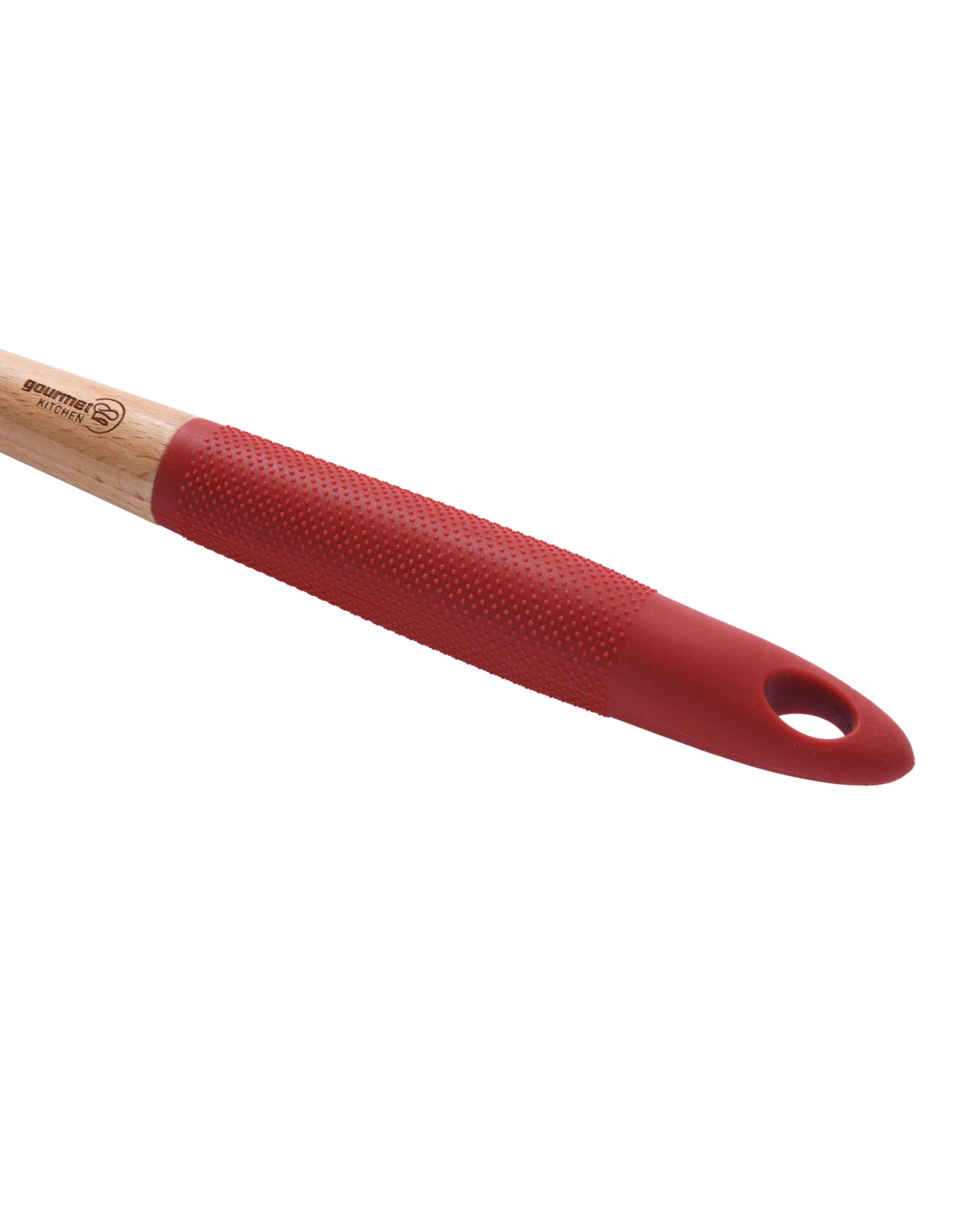 6 Gourmet Kitchen Rustic Beech Wood Slotted Spatula with Silicone Grip - Red, 6 of 8