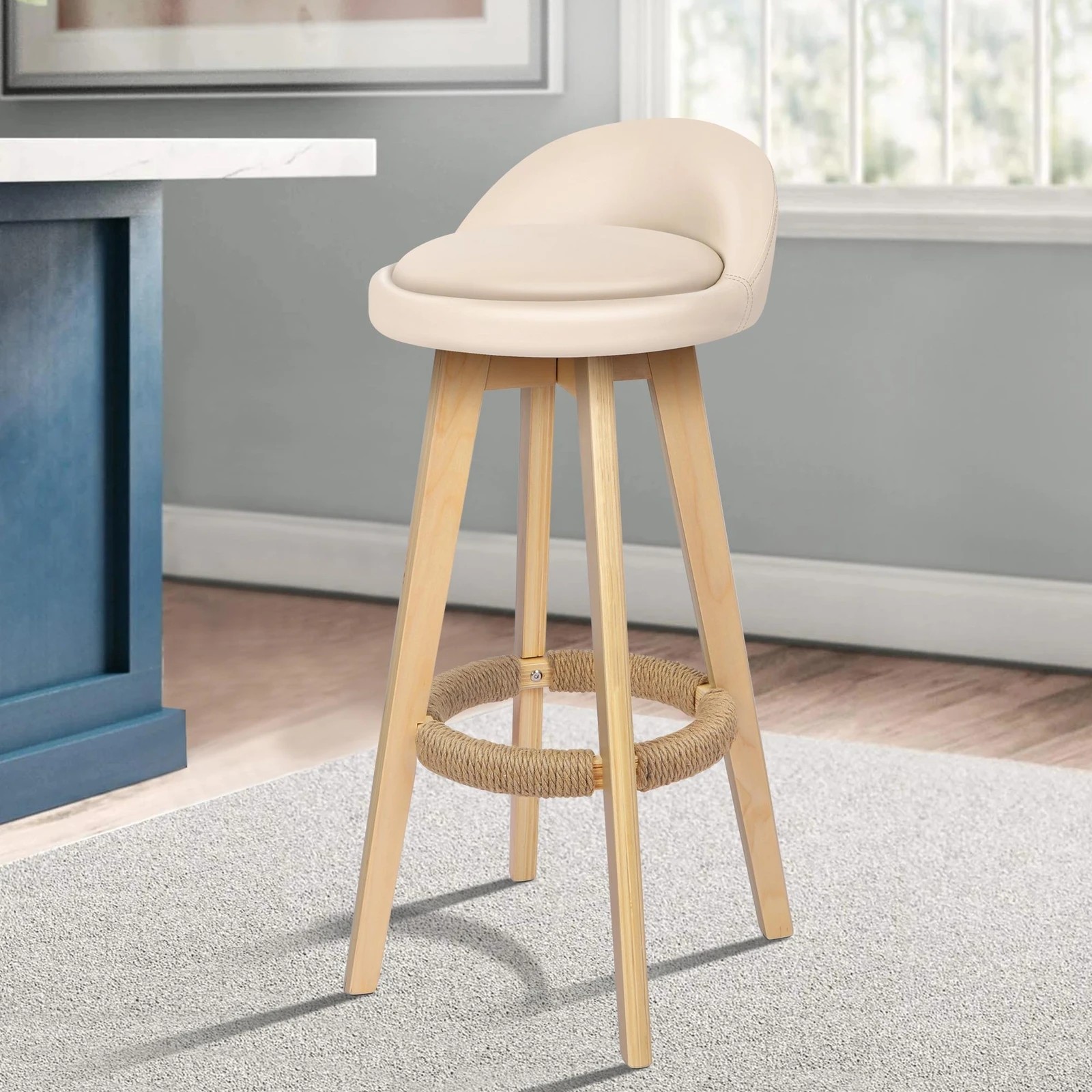 9 Alfordson 2x Kitchen Bar Stools Liam Wooden Swivel Bar Stool Chairs - Beige, 9 of 9